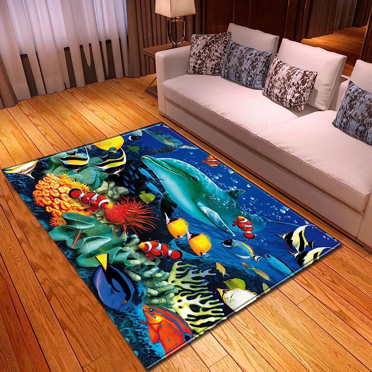 Rug Living Room Rugs 3D Print Carpet Underwater World Fish100 X 200 Cm / 39.37 X 78.74 Inches Floor Mat Soft Cozy Carpet For Bedroom Living Nursery, Children’S Kids Teenager Boys Girls Kids -9Q1N/O8