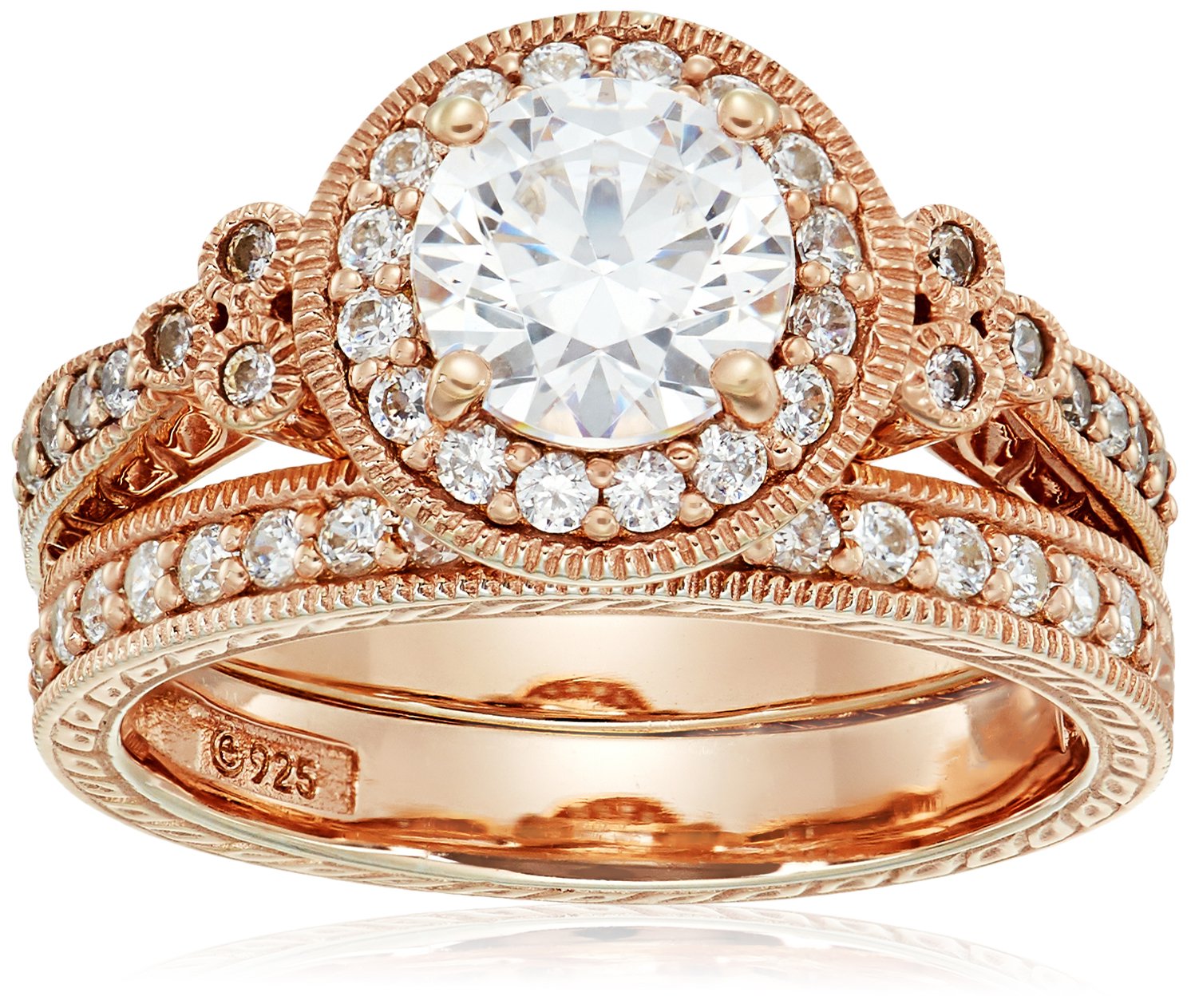 Yellow-Gold-Plated Sterling Silver Antique Rings set made with Infinite Elements Cubic Zirconia