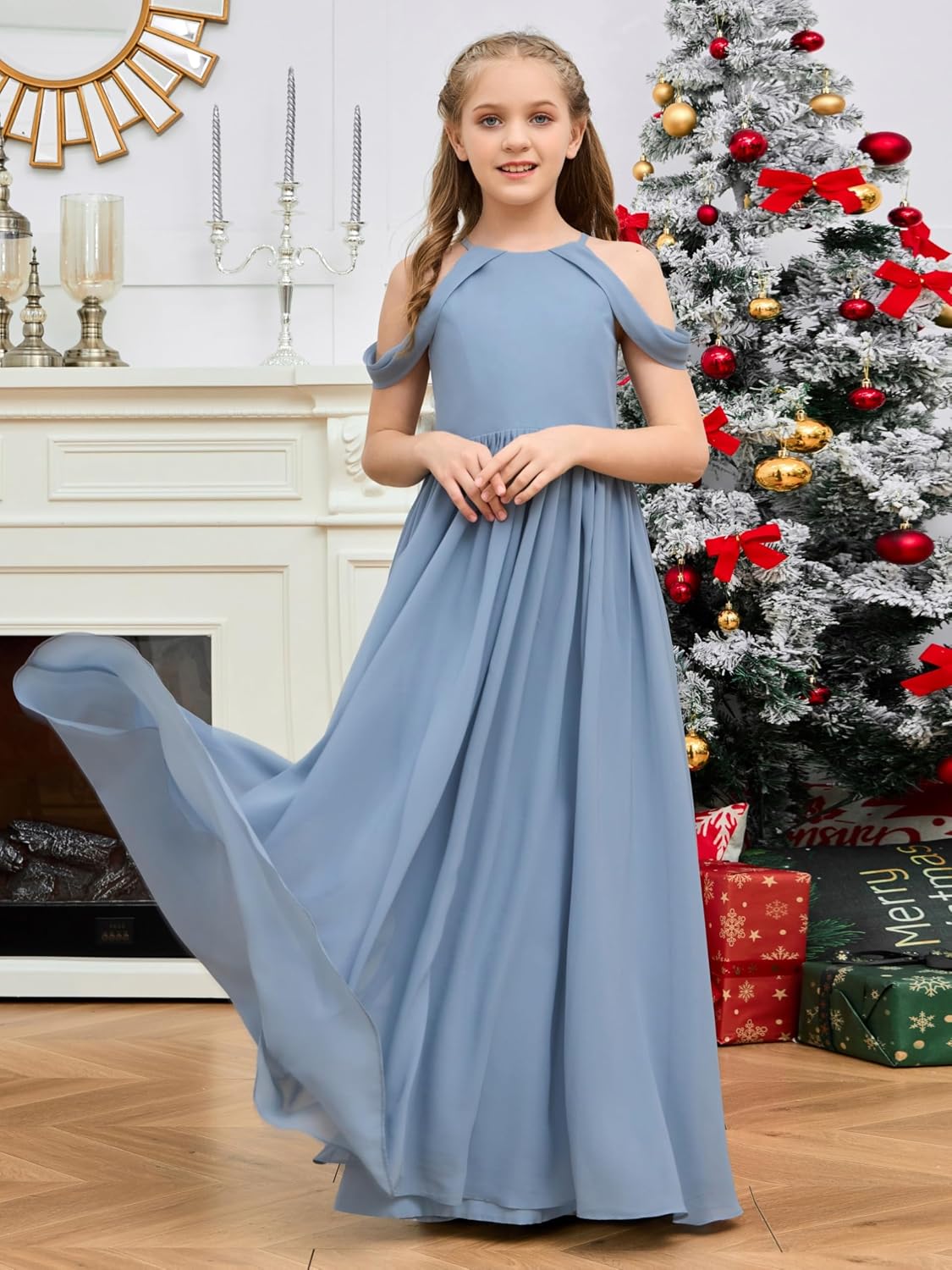 Girls Chiffon Junior Bridesmaid Dress Long Flower Girl Dress for Teen Girls Party Pageant Gowns Special Occasions