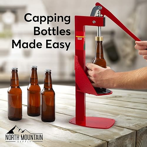 Miniatura 5 de North Mountain Supply Taponadora de botellas de banco resistente, compatible con 2 tamaños de tapas, todo de metal, grado profesional, fabricado en