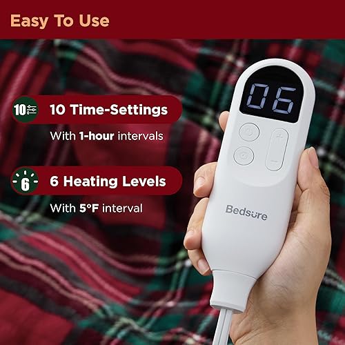 Vista 272 de Bedsure GentleSoft - Manta térmica eléctrica, suave manta eléctrica de franela acanalada, calefacción con 4 ajustes de tiempo, 6 ajustes de calor