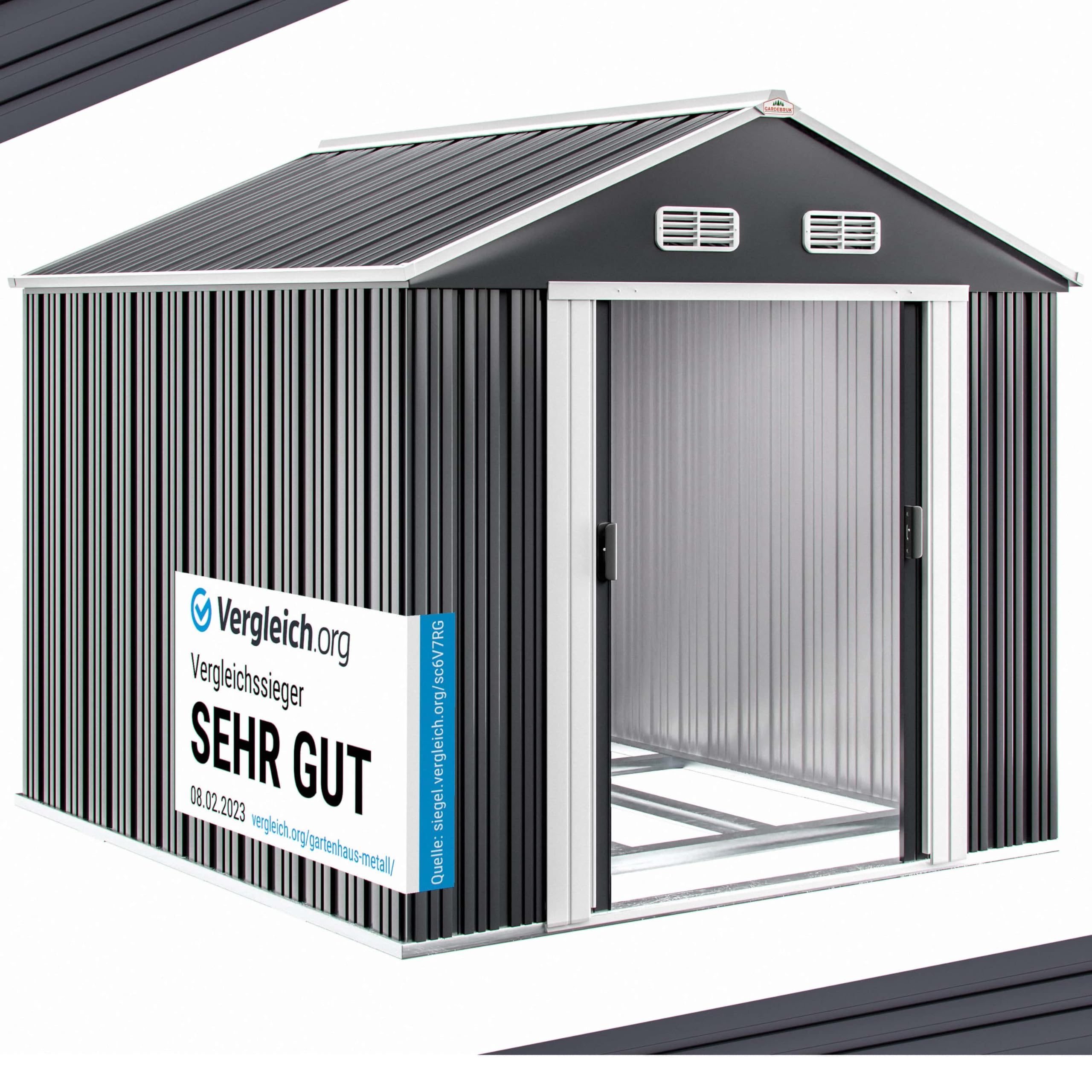 Deuba Capanno da Giardino XXXL Metallo 8m² Fondamenta 312x257x177, 5cm Porta Scorrevole Casetta per Attrezzi 14,7m³ Antracite