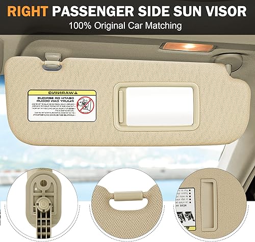 Miniatura 2 de TadaMark Parasol para el lado del pasajero derecho para Hyundai Elantra 2011 2012 2013 2014 2015 Beige sin luz Reemplazo # 852203X000TX