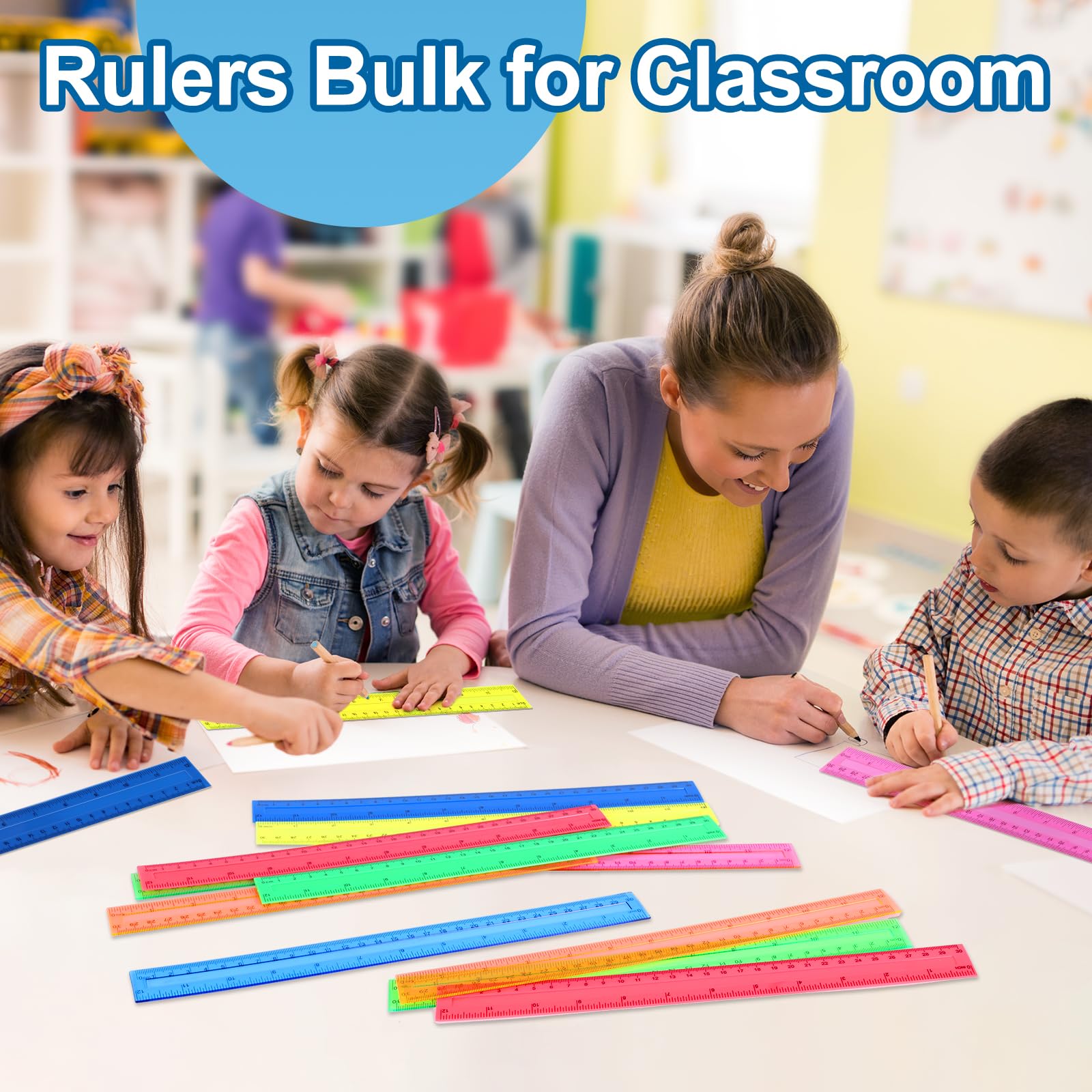 30,5 cm transparente Kunststoff-Lineale, 32 Stück, transparent, verschiedene Farben, Kinder-Lineal für die Schule, mit Zentimetern und Zoll, Messwerkzeuge für Studenten, Schule, Büro, Zuhause