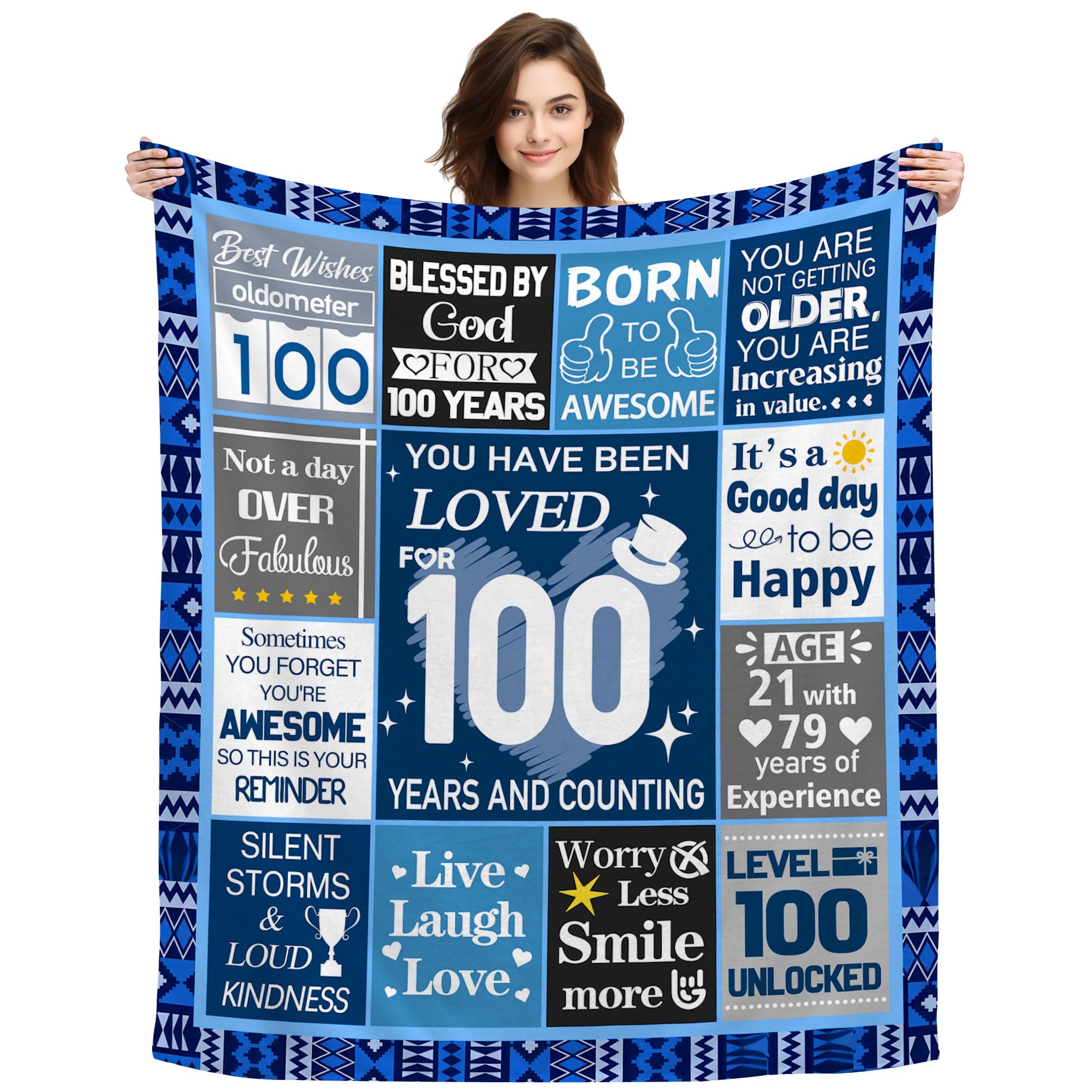 ACAROMAY 100th Birthday Gifts for Men Birthday Throws Blanket for 100 Years Old Dad Grandad Uncle Papa Decoration Blanket for Home Couch Bed Camping Blankets 150 x 130 cm (100)