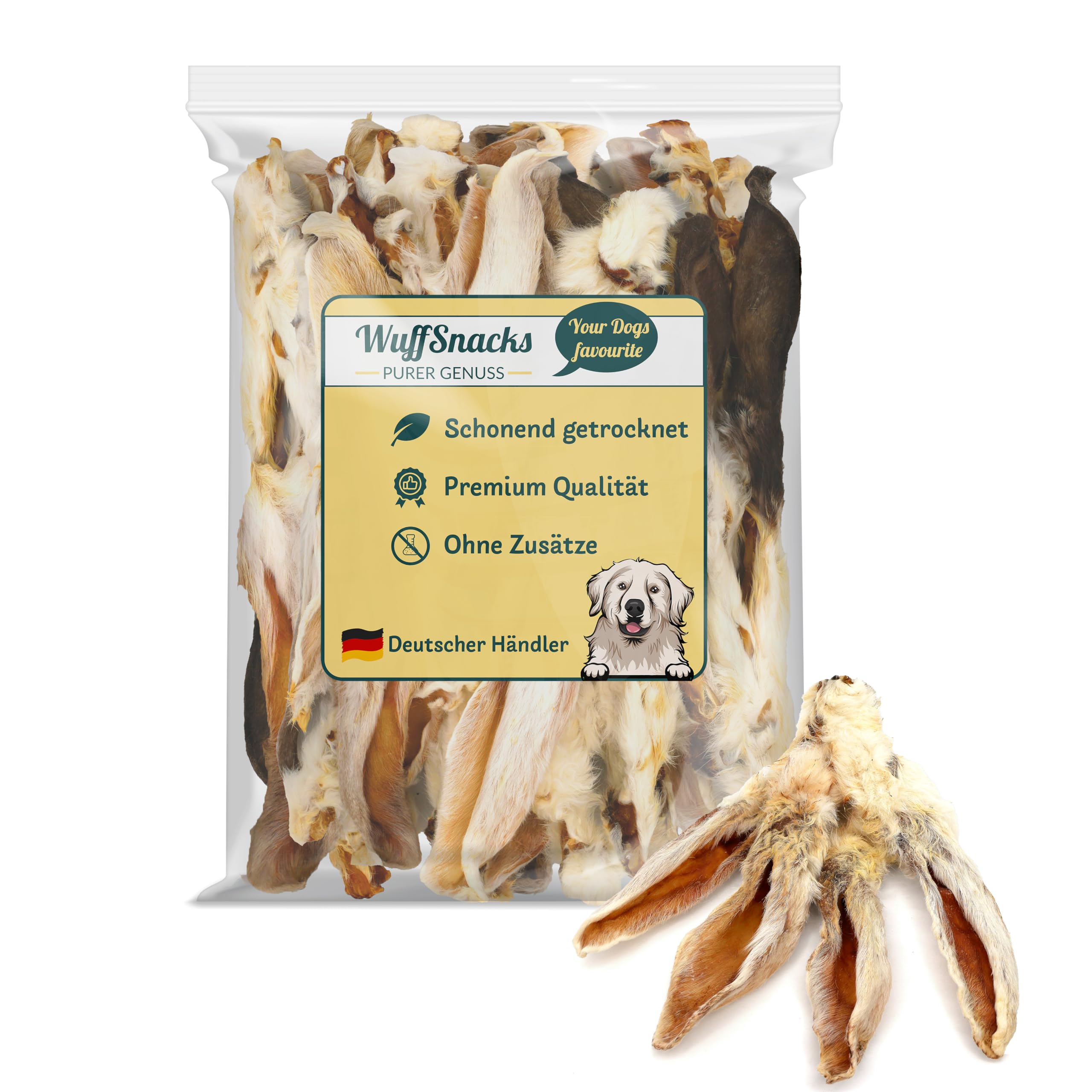 Getrocknete Kaninchenohren mit Fell, 2,5kg, Hasenohren für Hunde, 100% natürliches Leckerli, Barf Hundesnacks, Kauartikel Hund, Rabbit Ears von Wuffsnacks