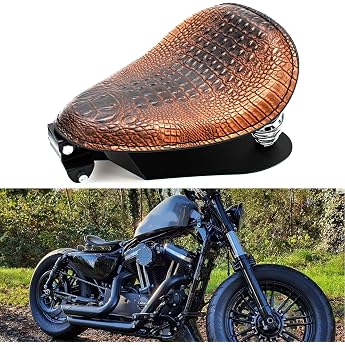 Motorcycle Leather Solo Seat Motorcycle Seat with Spring Base Plate for Bobber Sportster XL1200 883 48 Dyna Softail Brown