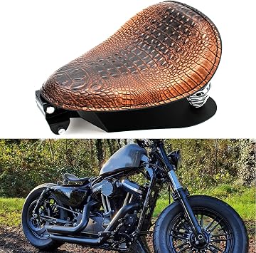Motorcycle Leather Solo Seat, Motorcycle Seat with Spring Base Plate for Bobber Sportster XL1200 883 48 Dyna Softail Brown