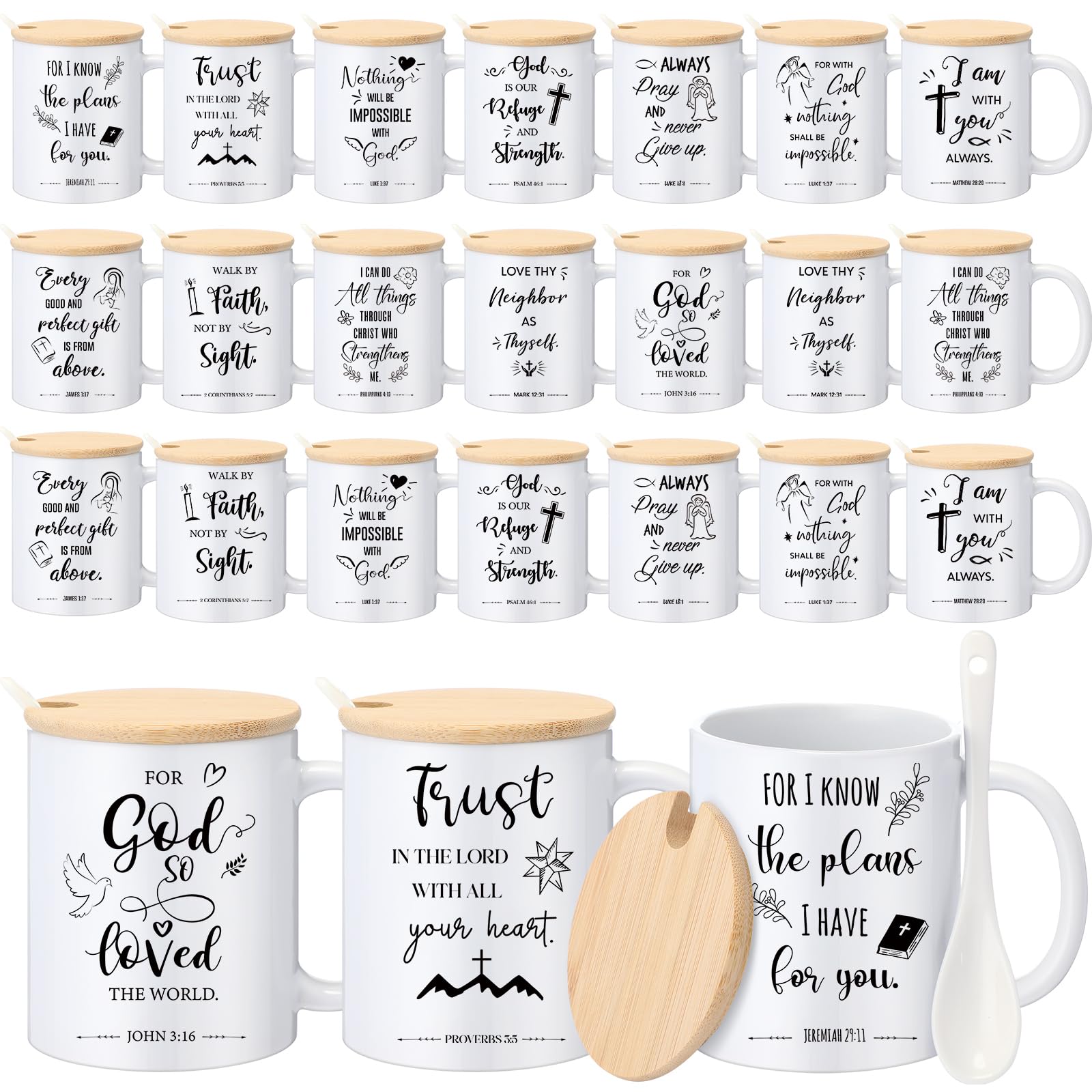 Photo 1 of ***MISSING MUTIPLE CUPS***
Sunnychicc 24 Sets Christian Coffee Mugs Bulk Bible Verse Mugs 12 oz Scripture Cups with Lids and Spoons Religious Ceramic Cups for Church Vbs(Faith)