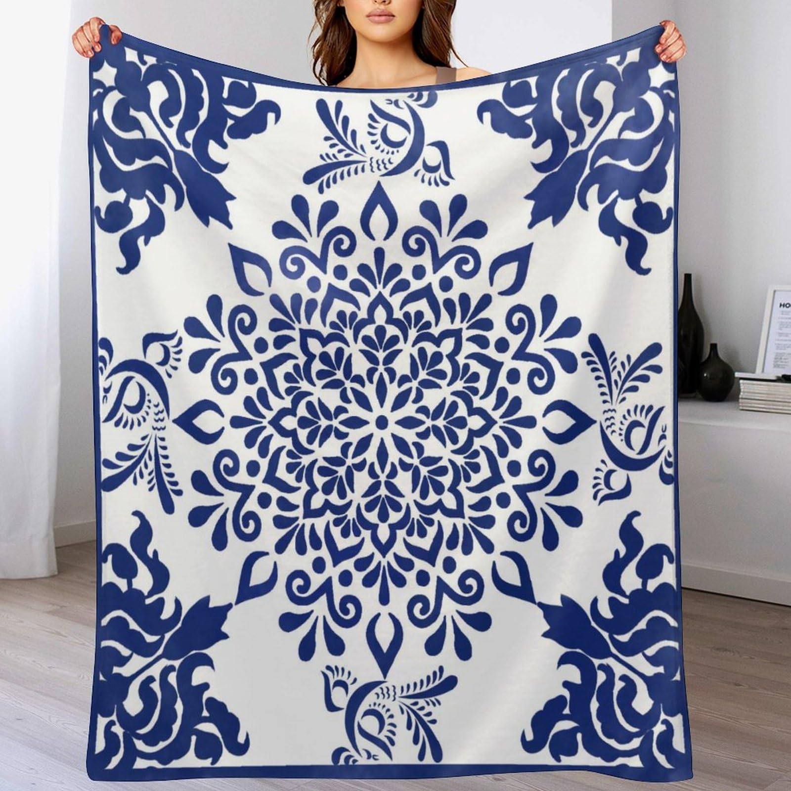 40x50in Flannel Fleece Throw Blanket for Couch Office Bed Chinese Classical Style Blue And White Porcelain Print Lightweight Plush Fuzzy Cozy Soft Blankets And Throws for Kids All Season Use - Image 7