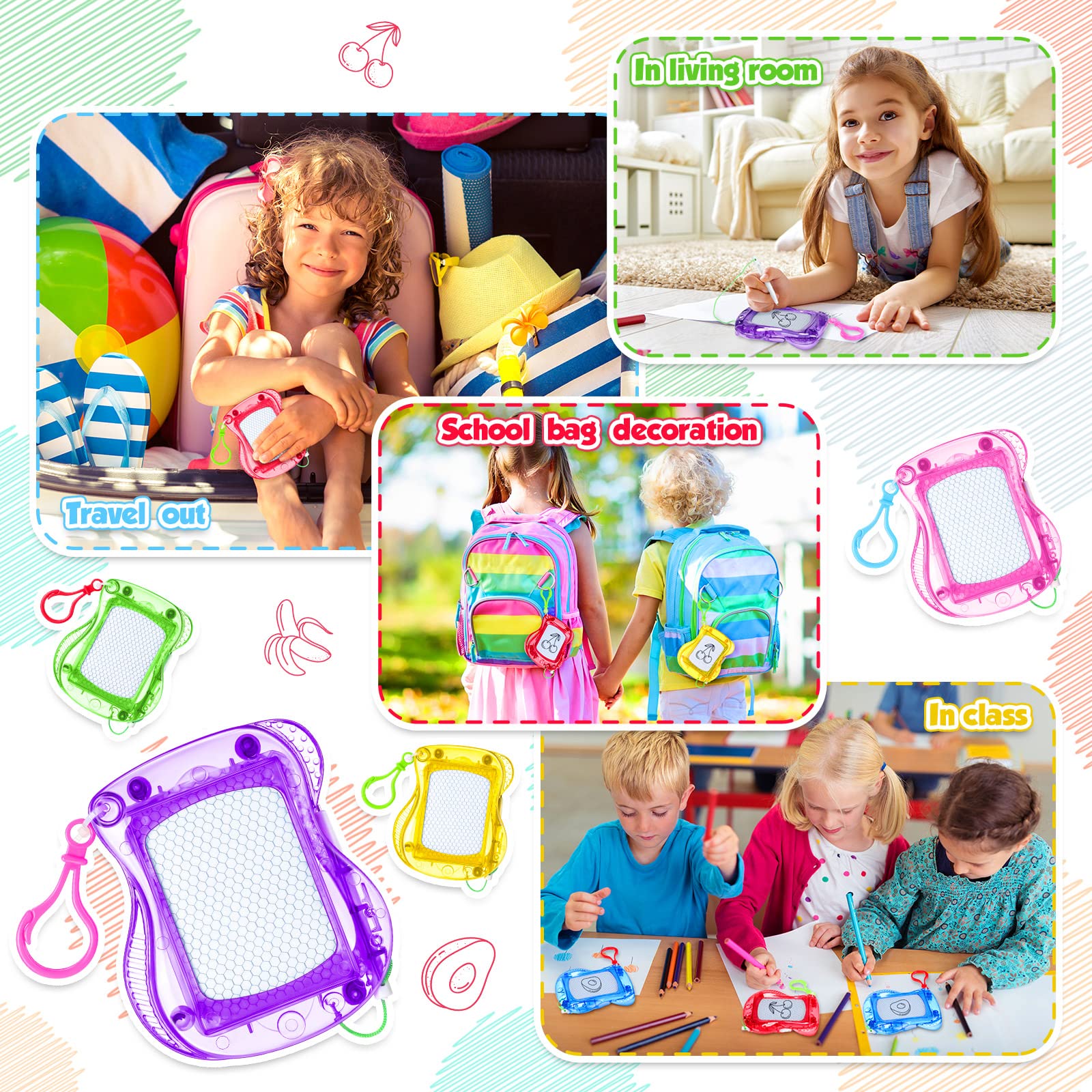 Paquete de 72 mini tableros magnéticos de dibujo para niños, mochila con clip, para llavero, tablones de dibujo borrables, bloc de escritura para bocetos para niños, recuerdos de fiesta de 5