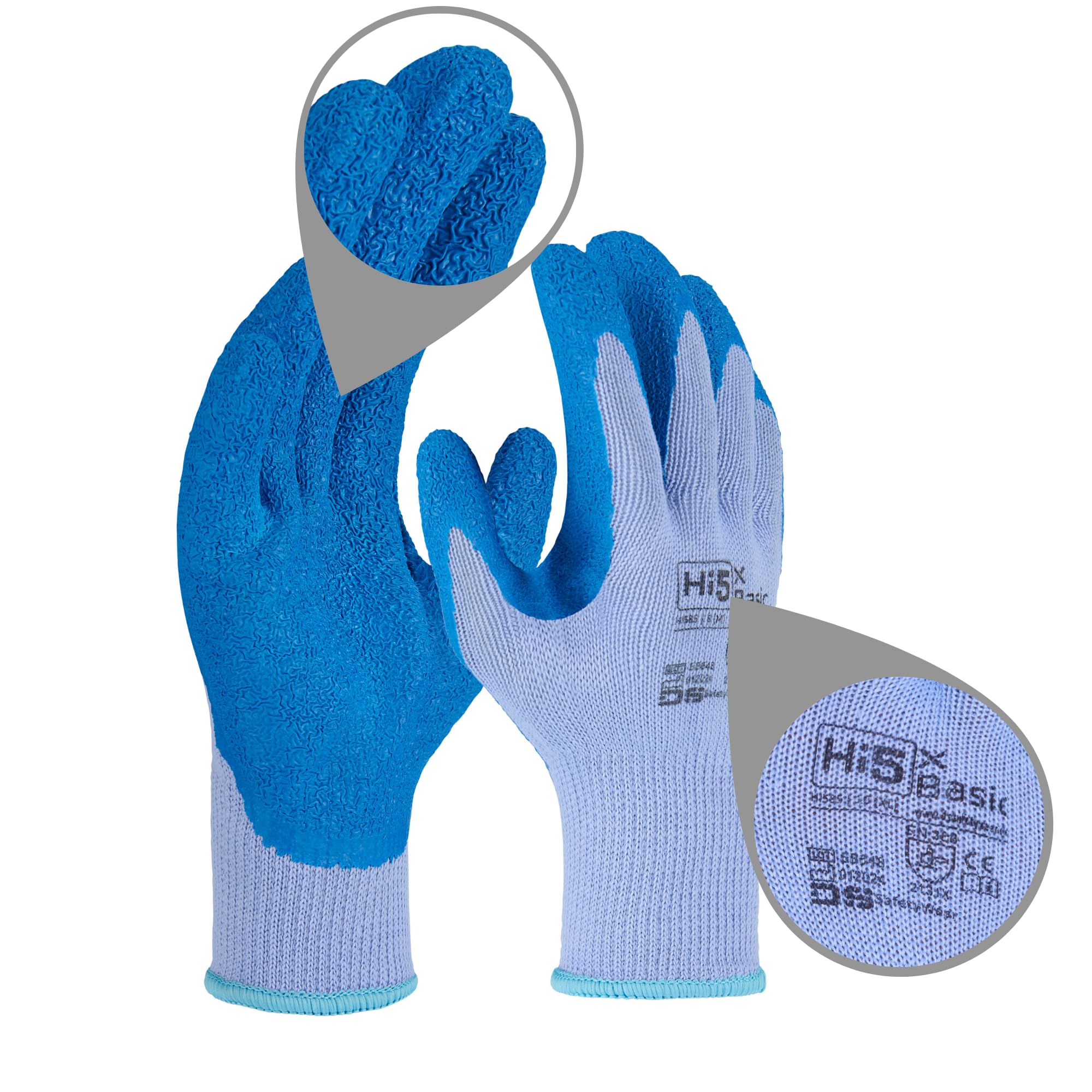 Hi5 X-Basic Arbeitshandschuhe – 10G Polyester – Latex Crinkle Grip – EN 388:2131X – ergonomisch & robust – blau (L, 120, stück)