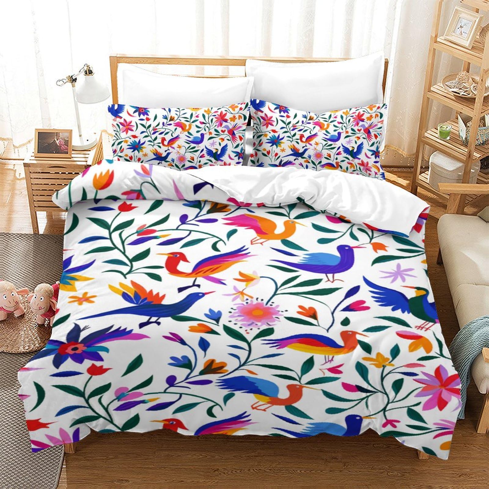 Housse couette douce fleurs 3D 140x200cm zippée anti-plis pour lit d'enfant