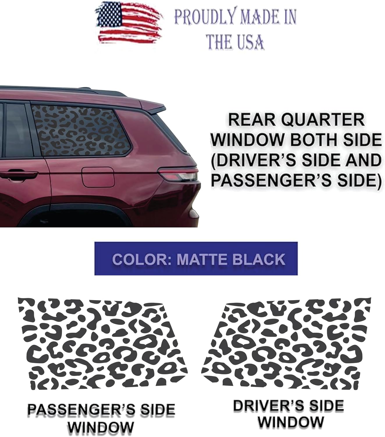 Compatible with Jeep Grand Cherokee L 2021-2026 | Precut Leopard Cheetah Print Window Decals | Both Side | Proudly Made in The US | Matte Black (Leopard Cheetah Print)
