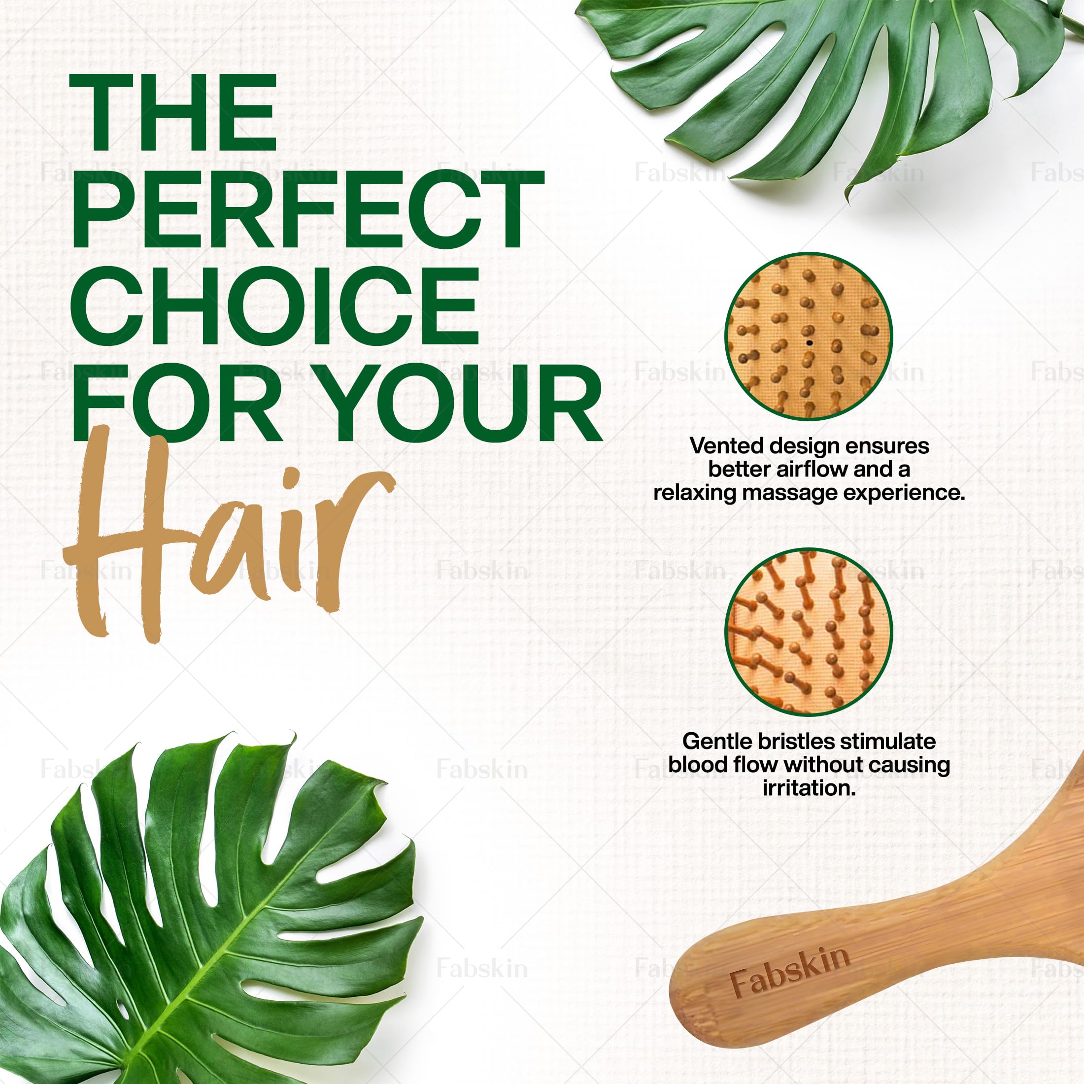 Fabskin Wooden Paddle Hair Brush For Men & Women | Cushioned Hair Brush Comb With Bamboo Bristles | Detangling, Hair Styling, Blow Drying, Non Static 4