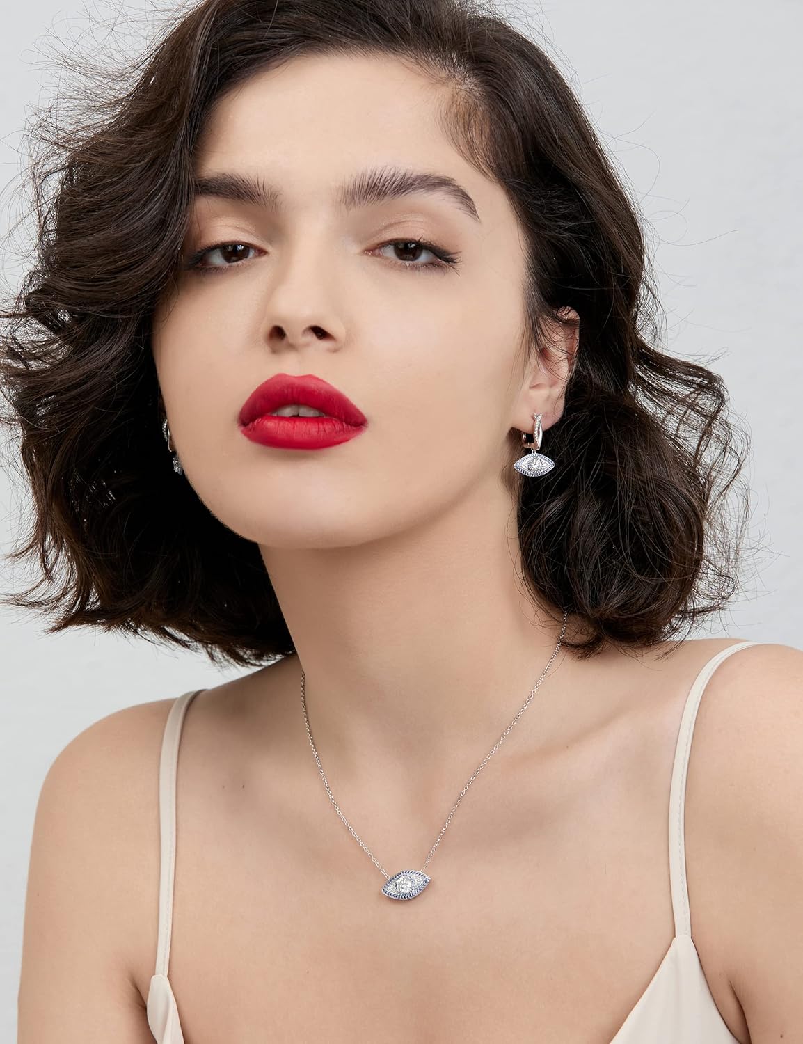 CannyCat Moissanite Evil Eye Pendant Necklace with 1.2 CTTW D color VVS Moissanite & Lab-Created Sapphire - Sterling Silver Chain 16'+2' Lucky Gift for Women