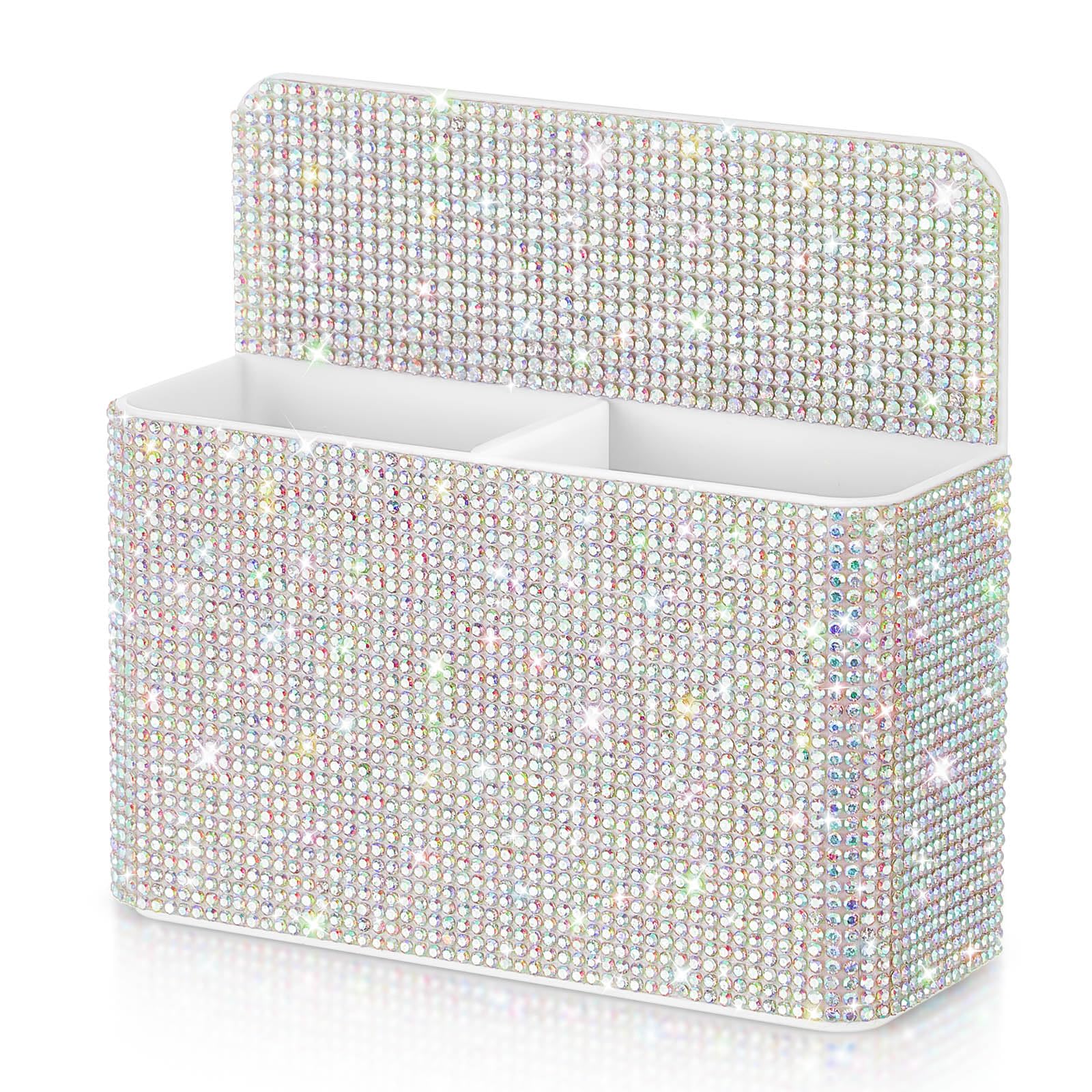 MotiMind Silver Bling Magnetic Pen Holder for Refrigerator, Women Girls Locker Accessories, Marker Holder for Whiteboard, Sparkly Gift Desk Organizer