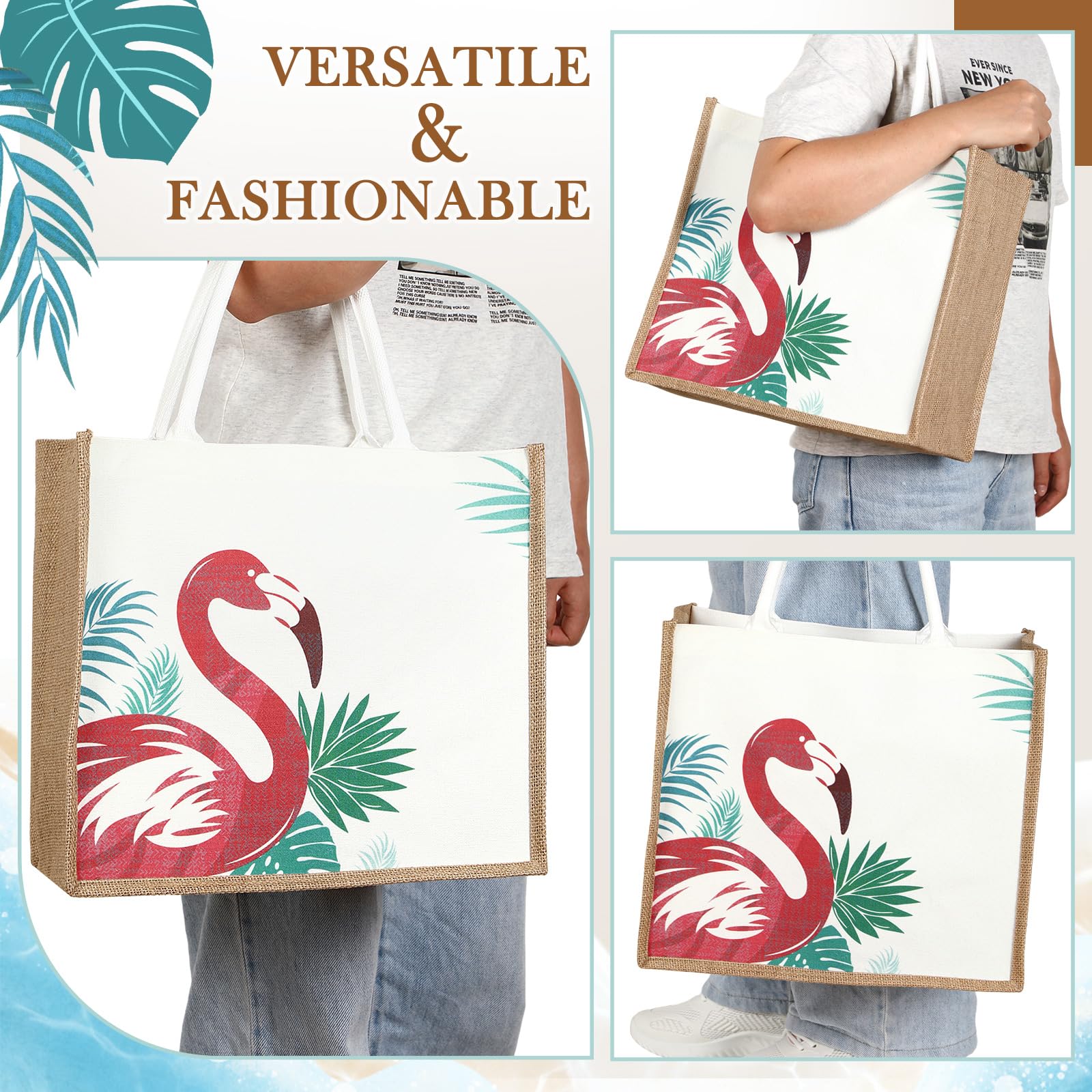 Coume Lot de 6 grands sacs fourre-tout de plage en toile de jute avec poignées améliorées 36,1 x 32 x 19,1 cm pour voyage, shopping