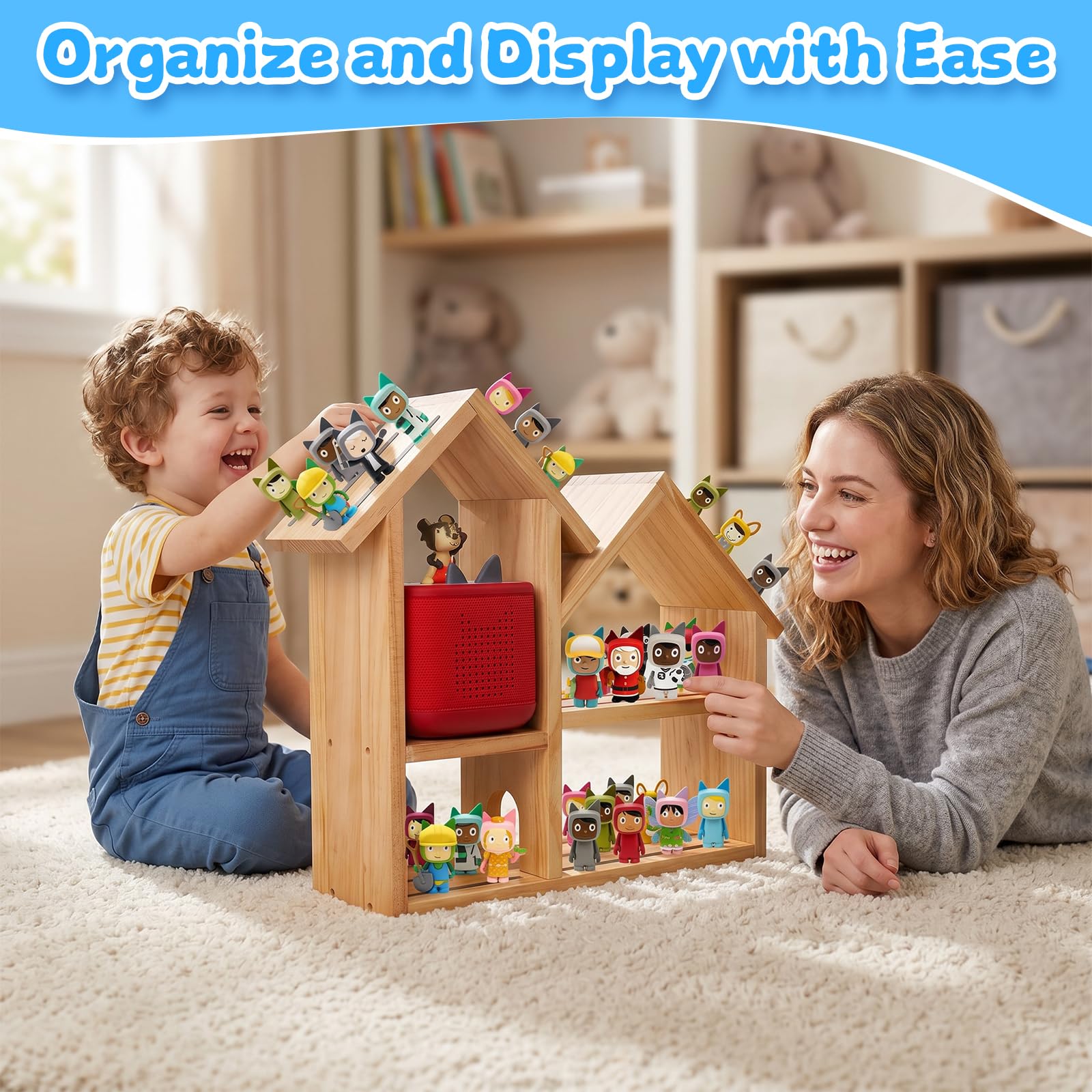 Gieanoo für Tonies Regal Kompatibel mit Toniebox 2/1, Magnetische Tonies Aufbewahrung für 30–40 Toniebox Figuren, Tonies Organizer Aufbewahrung aus Holz, großes Regal für das Kinderzimmer