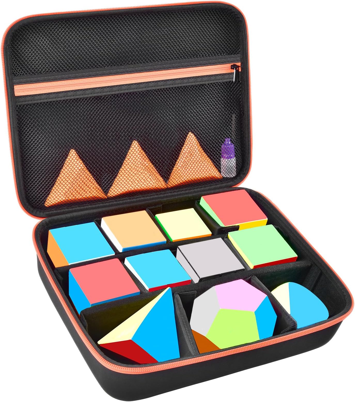 Speed Cube Storage Case Compatible with Rubik's Cube for GAN Magic Puzzle Cubes, Carrying Bag Holder with Mesh Pocke for Brain Teaser Fidget Toy/Cube Stand/Tutorial (Box Only) - Black