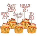 30PCS 75th Birthday Cupcake Toppers Glitter Seventy Five Happy 75 Straight Outta 1950 Cupcake Picks for Cheers to 75 Fabulous 75th Birthday Anniversary Party Cake Decorations Supplies Rose Gold