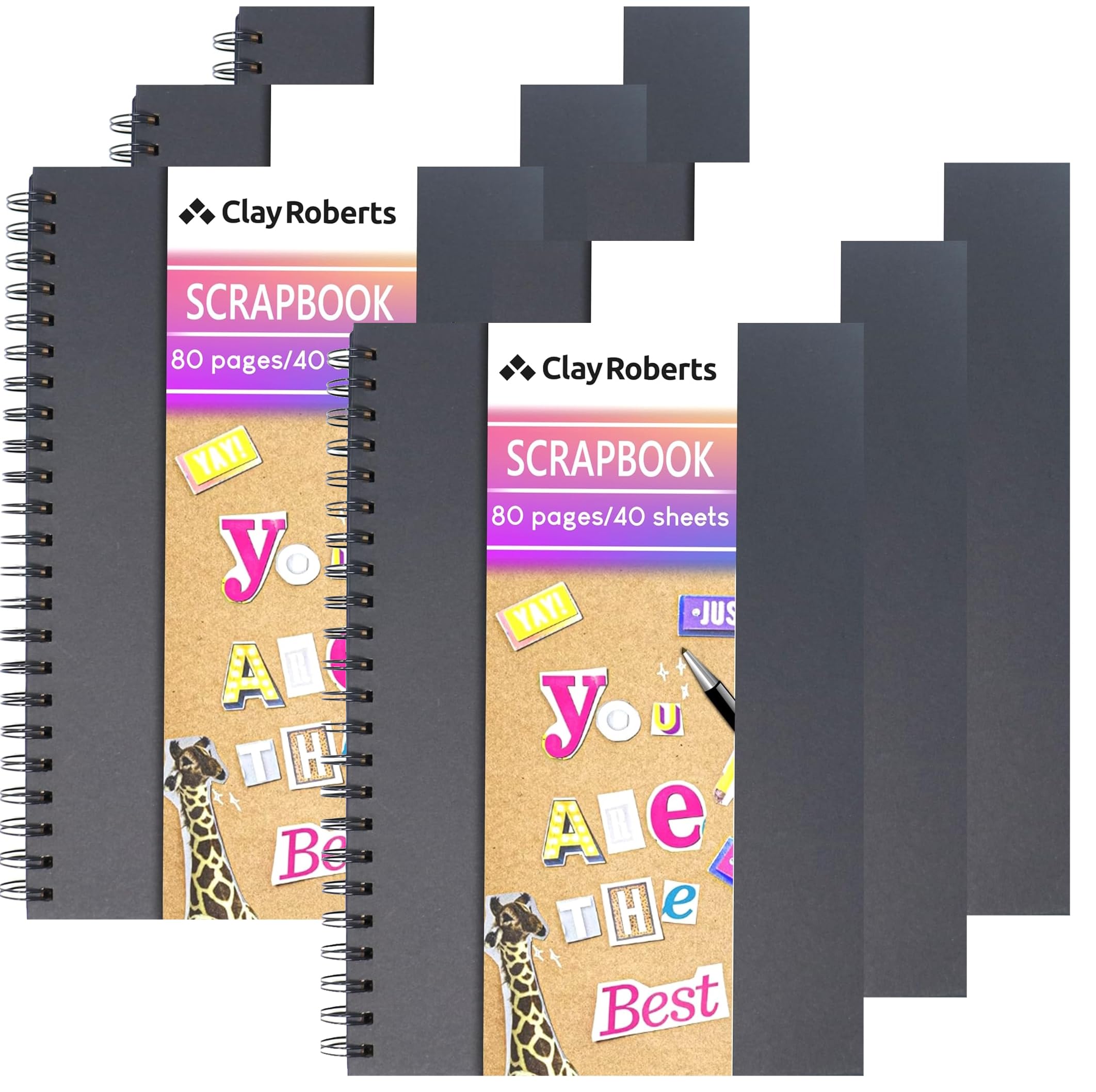 A4 Kraft Ribbon Scrapbook, Craft Paper Scrapbooking Albums, Eco-Friendly Memory Book Photo Album, Scrapbook, Art Books (Black, 6 Pack)