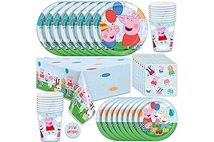 Peppa Pig Birthday Party Supplies for 16 Guests: Table Cover, Plates, Napkins, Cups, & Stickers