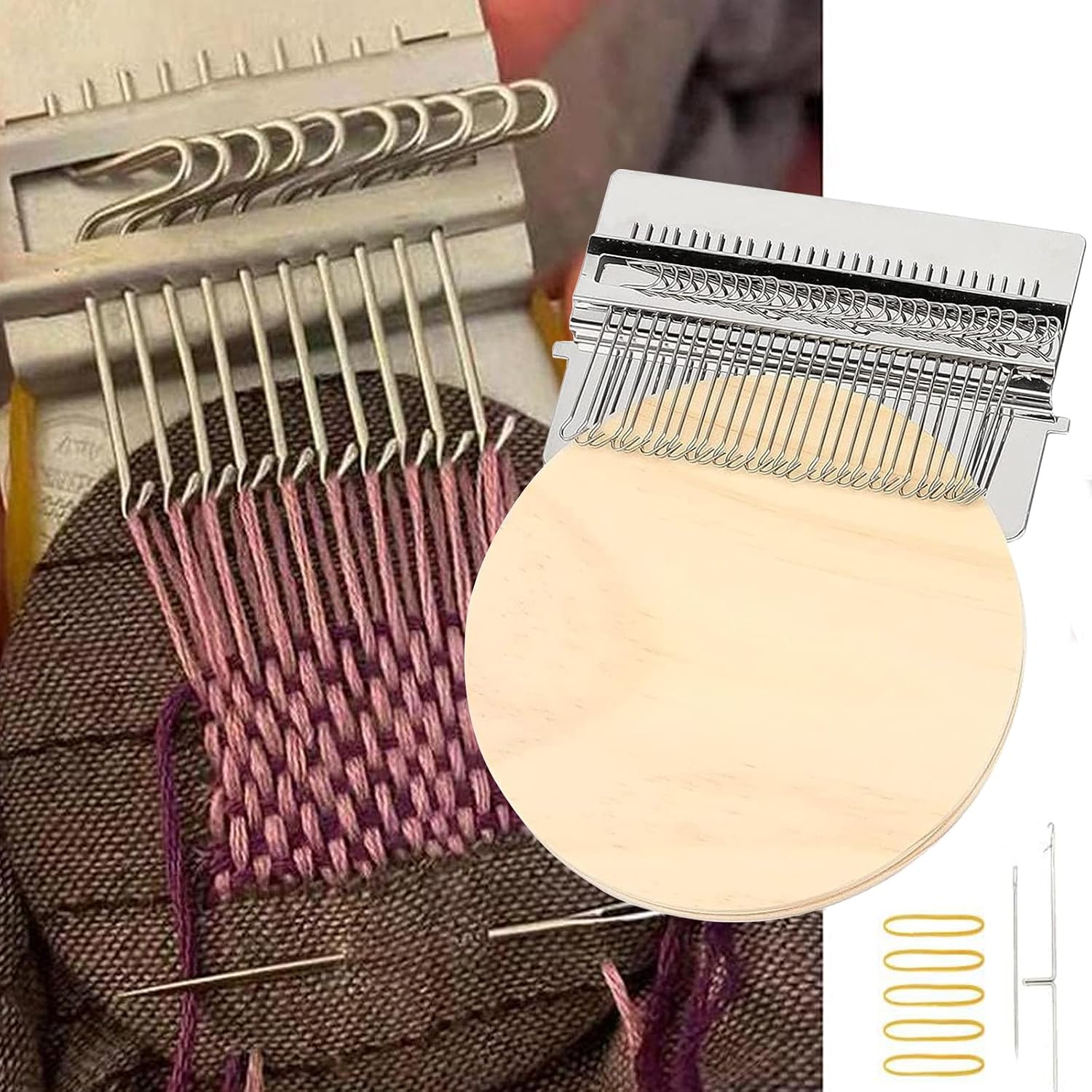 Small Loom Speedweve Type Weave Tool,darning Loom Quickly Mini Mending Convenient Darning Loom for Mending Jeans Socks Clothes Loom Machine Makes Beautiful Stitching Diy Weaving Arts (14 Hooks)
