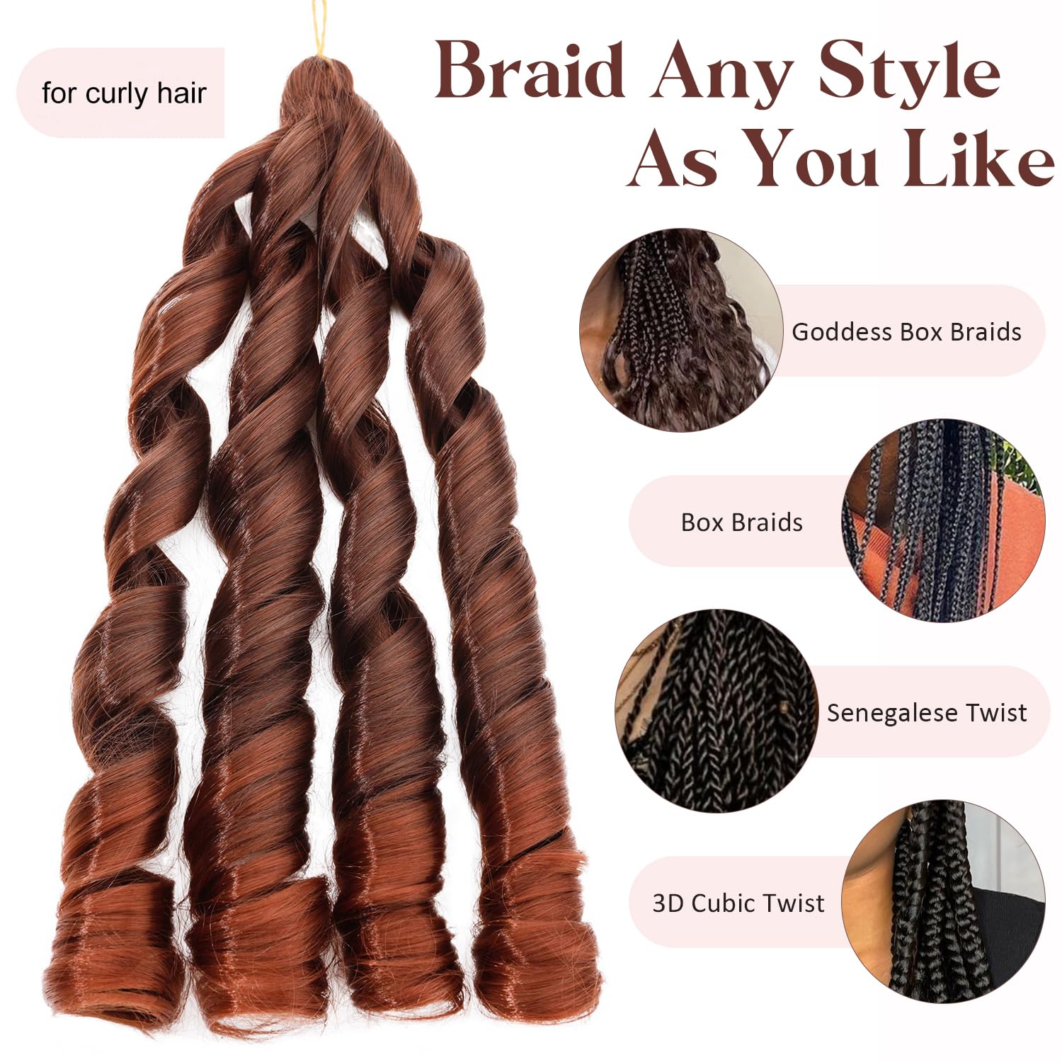 S-noilite French Curl Braiding Hair 24 inch 3 Pack Loose Wavy Spiral Curly Crochet Hair Deep Wave Synthetic Extensions for Braiding Pre Stretched Bouncy Braiding Hair - Image 3