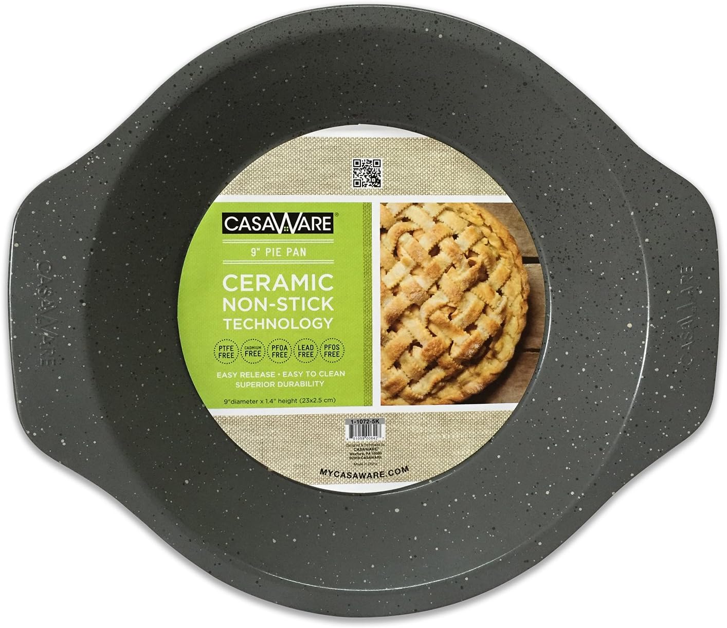 casaWare Ceramic Coated NonStick 9-Inch Pie Pan (Silver Granite)