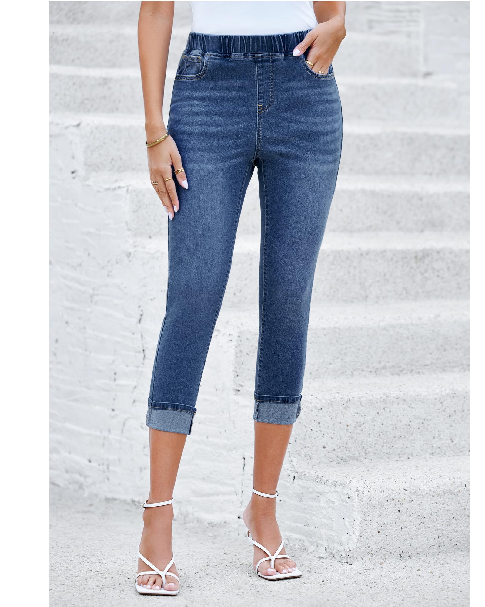GRAPENT Pull On Jeans for Women High Waisted Skinny Capri Pants Trendy Stretch Denim Cropped Jeans Crop Jeggings Capris