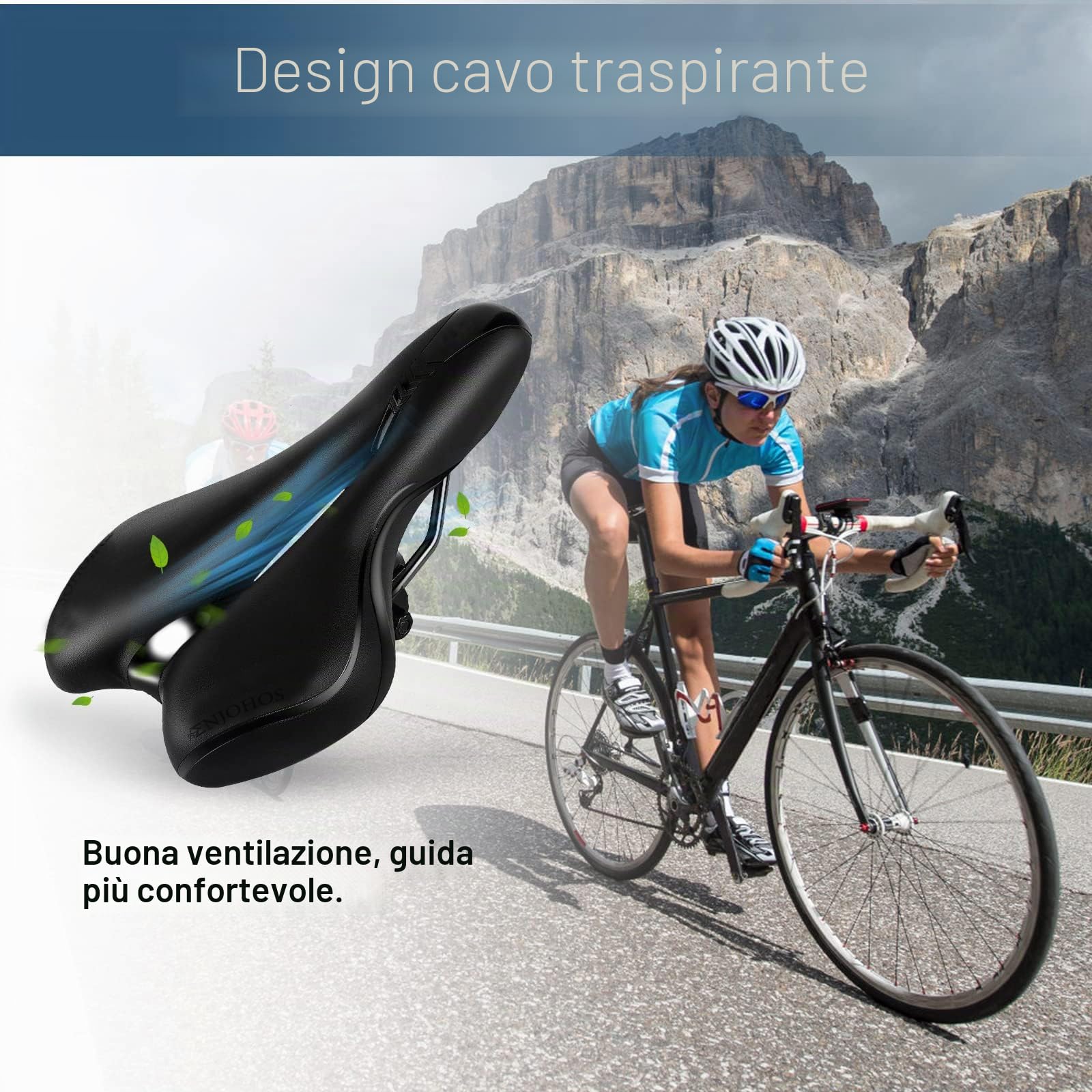 ENJOHOS Sella MTB Antiprostata Comoda, Sella Bici da Corsa Impermeabile, Sellino Bici Morbido Uomo Donna per Mountain Bike, Gravel, da Strada, Pieghevole