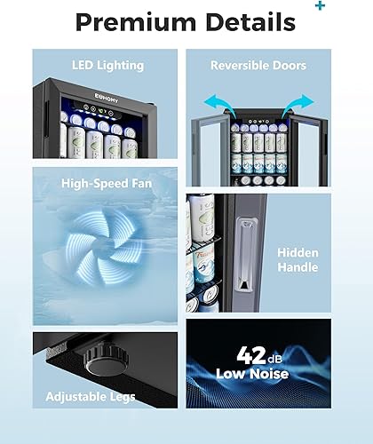 Miniatura 7 de EUHOMY Refrigerador de bebidas para 100 latas, mini refrigerador con puerta de vidrio para cerveza, bebidas, vinos, refrigerador independiente de