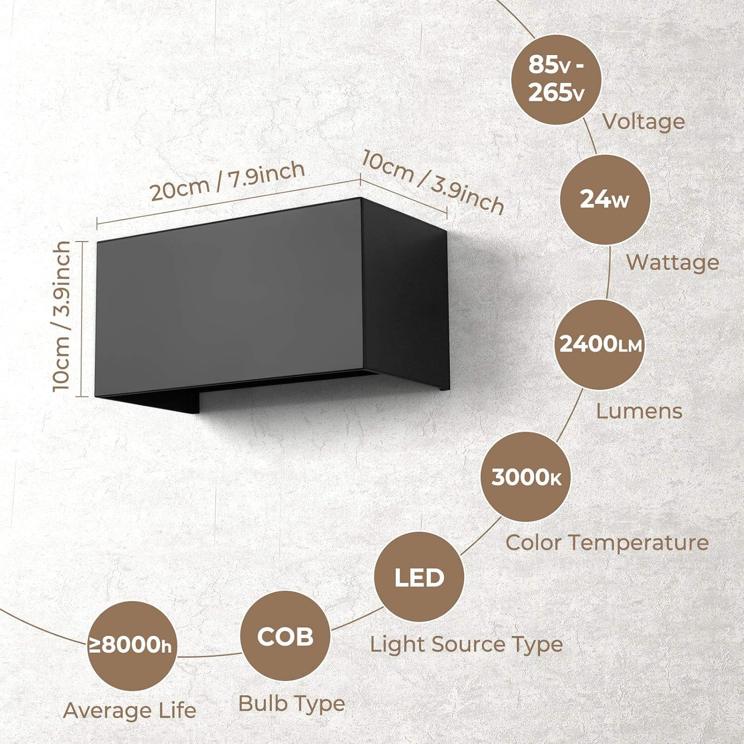 ENCOFT 2pcs 24W Aplique Pared Exterior Interior Moderno Lampara Exterior Ángulo de Luz Ajustable en Aluminio Apliques de Pared de LED Escaleras Impermeable IP65 Blanco Cálido 3000K Negro