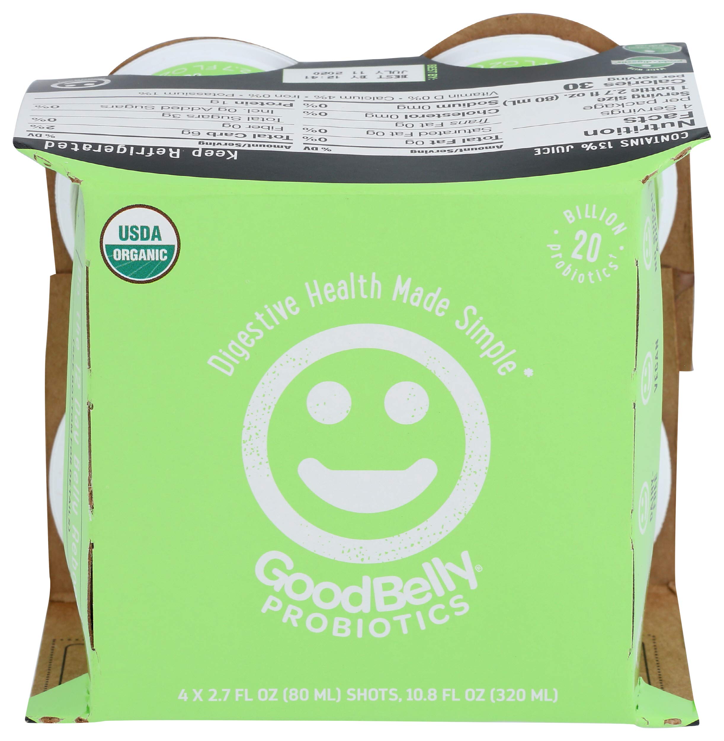 GoodBelly, Probiotic Straight Shot Organic, 2.7 Fl Oz (Pack of 4)