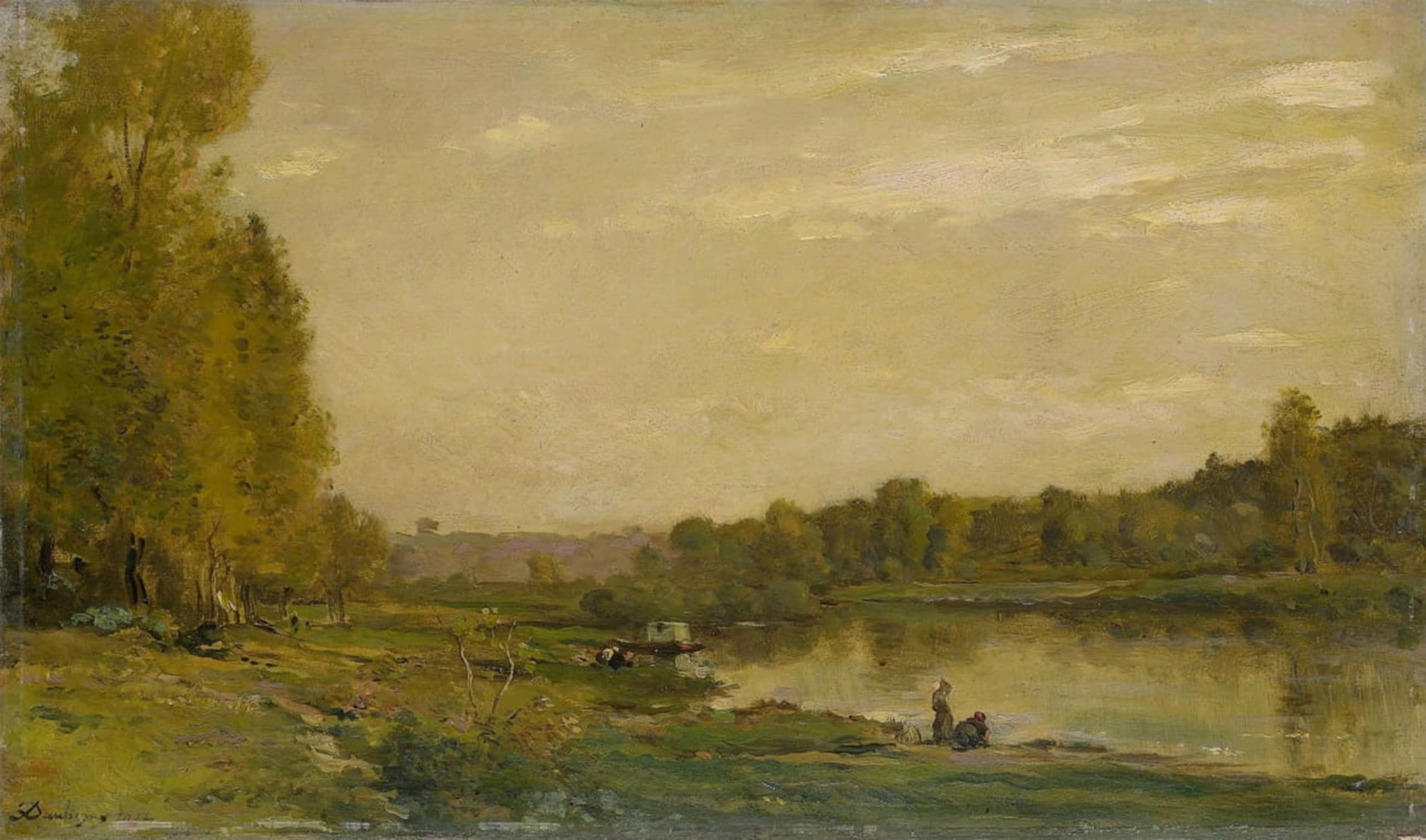 SERENDIPITP Vintage Wall Art Canvas Nordic Poster Canvas Print Picture Landscape on the Oise by Charles Francois Daubigny Wall Art Poster for Home Decor 60x90cm