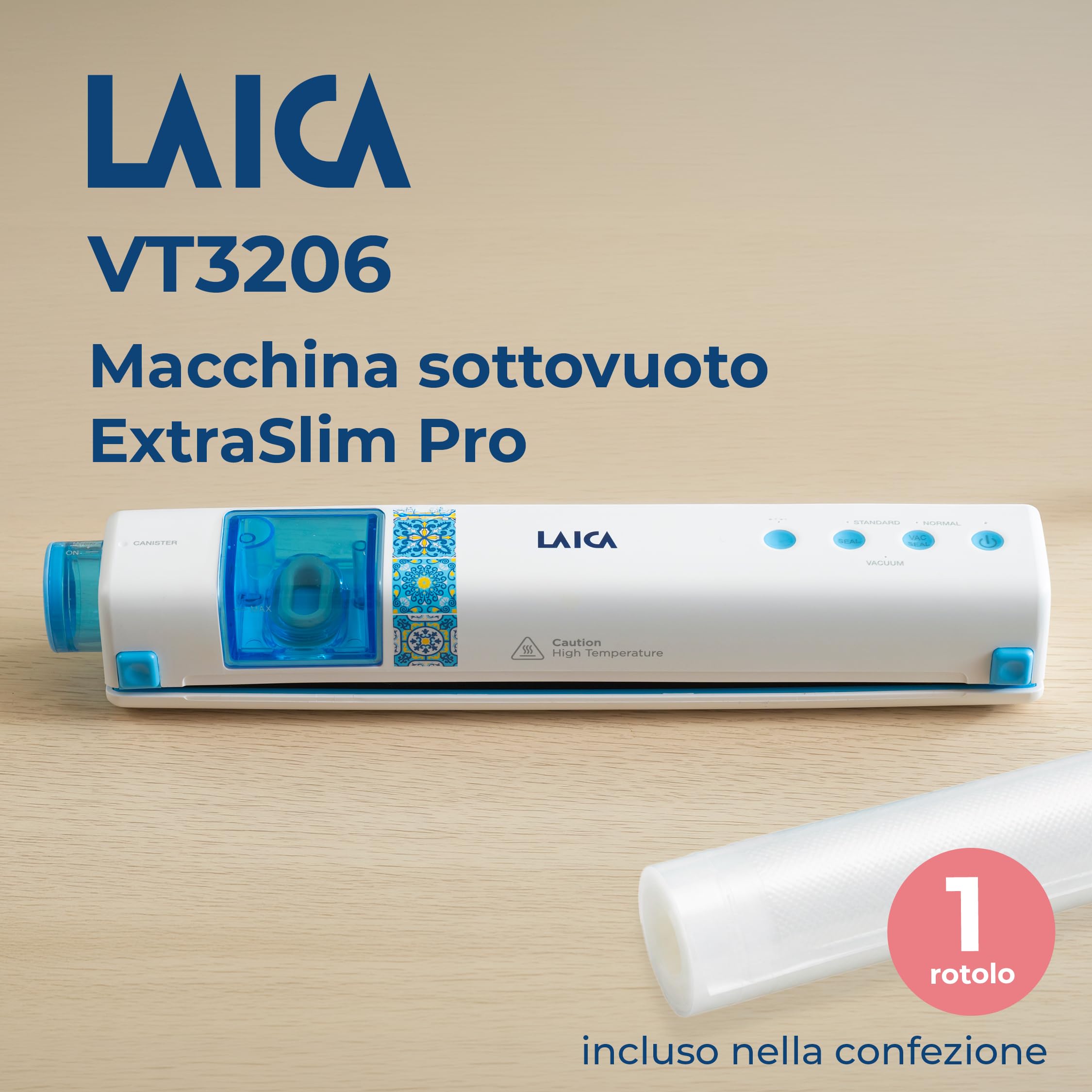 LAICA VT3206 Macchina Sottovuoto Alimenti Senza Fili - Automatica e Compatta, Ricarica USB-C - Conserva i Cibi Fino a 5 Volte Più a Lungo - Camera Raccogli Liquidi, Taglierina e Rotolo Inclusi