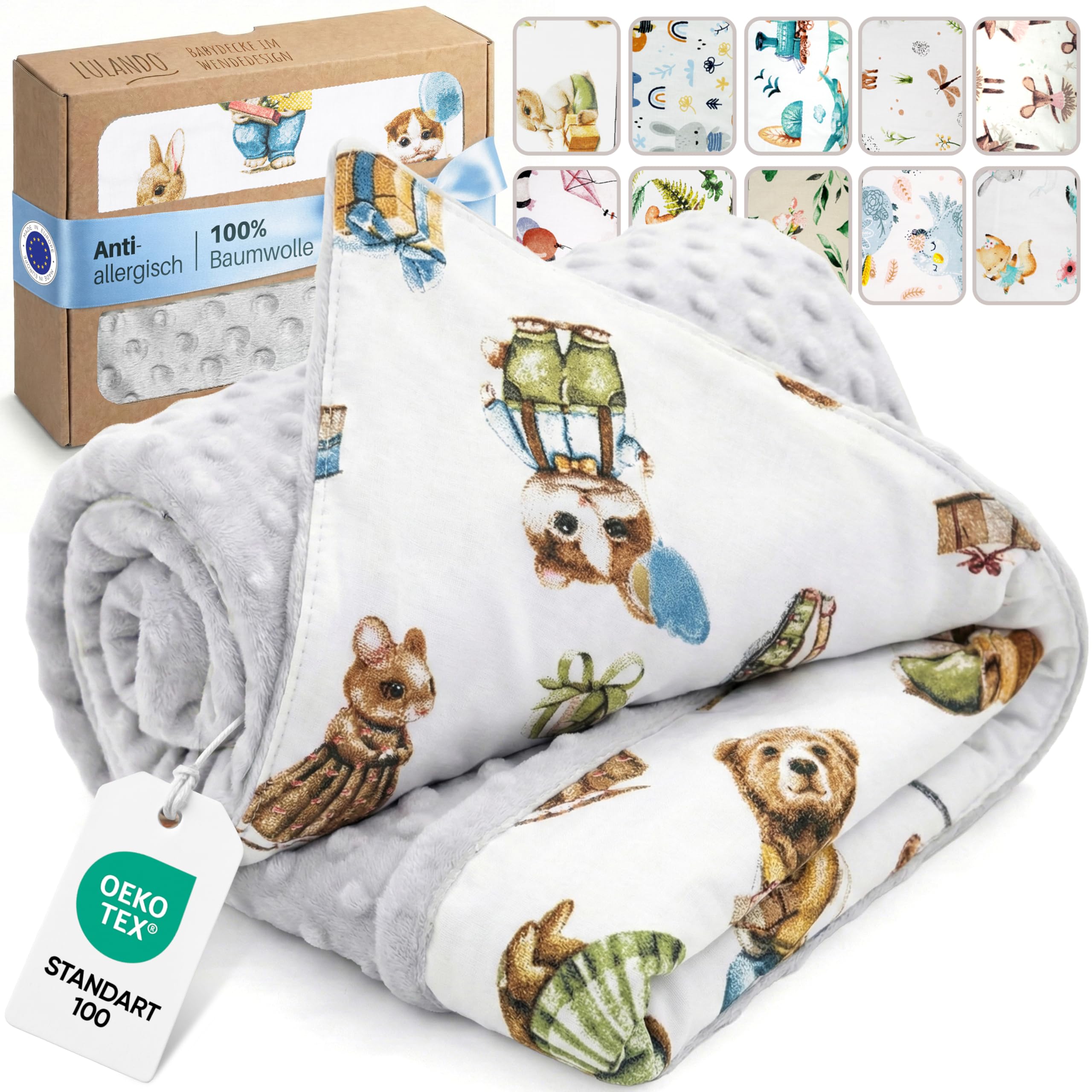 LULANDO® Kuscheldecke 100x75cm Decke Krabbeldecke Spieldecke aus 100% Baumwolle - Antiallergisch - Hergestellt in der EU