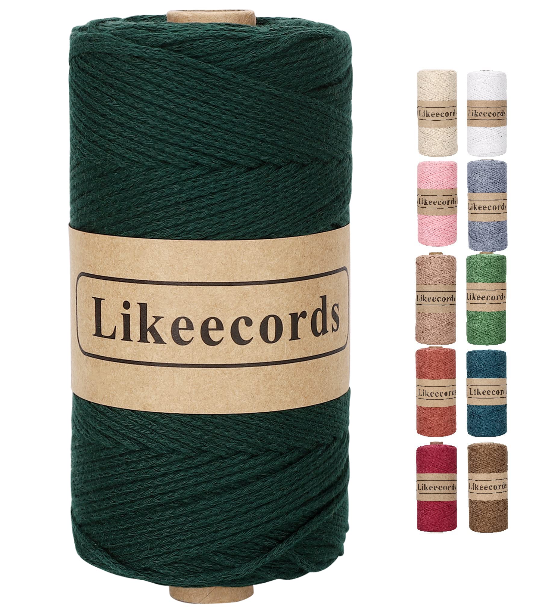 Likeecords 100% Cotton Crochet Bag Cord 2mm 170m Macrame Cord 2mm Crochet Thread Macrame Rope Gift for Knitter (Blackish Green)