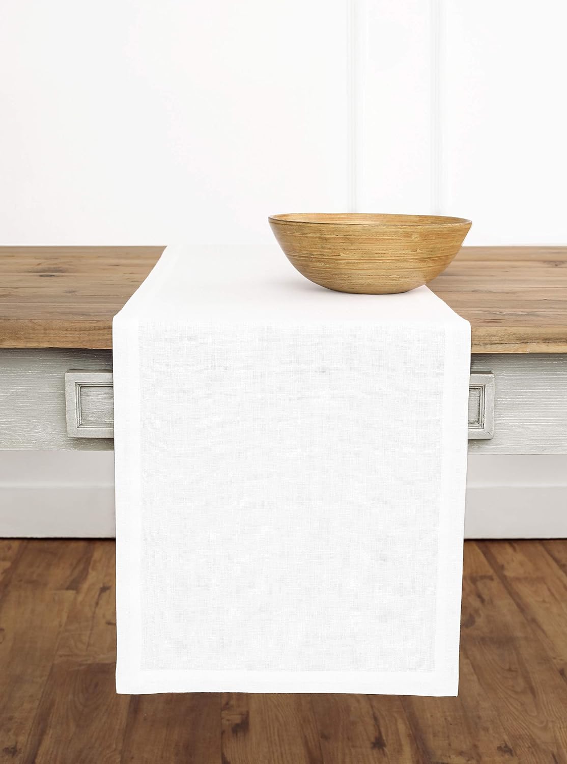 Solino Home 100% Pure Linen Dining Table Runner White, Fete 14 x 108 in