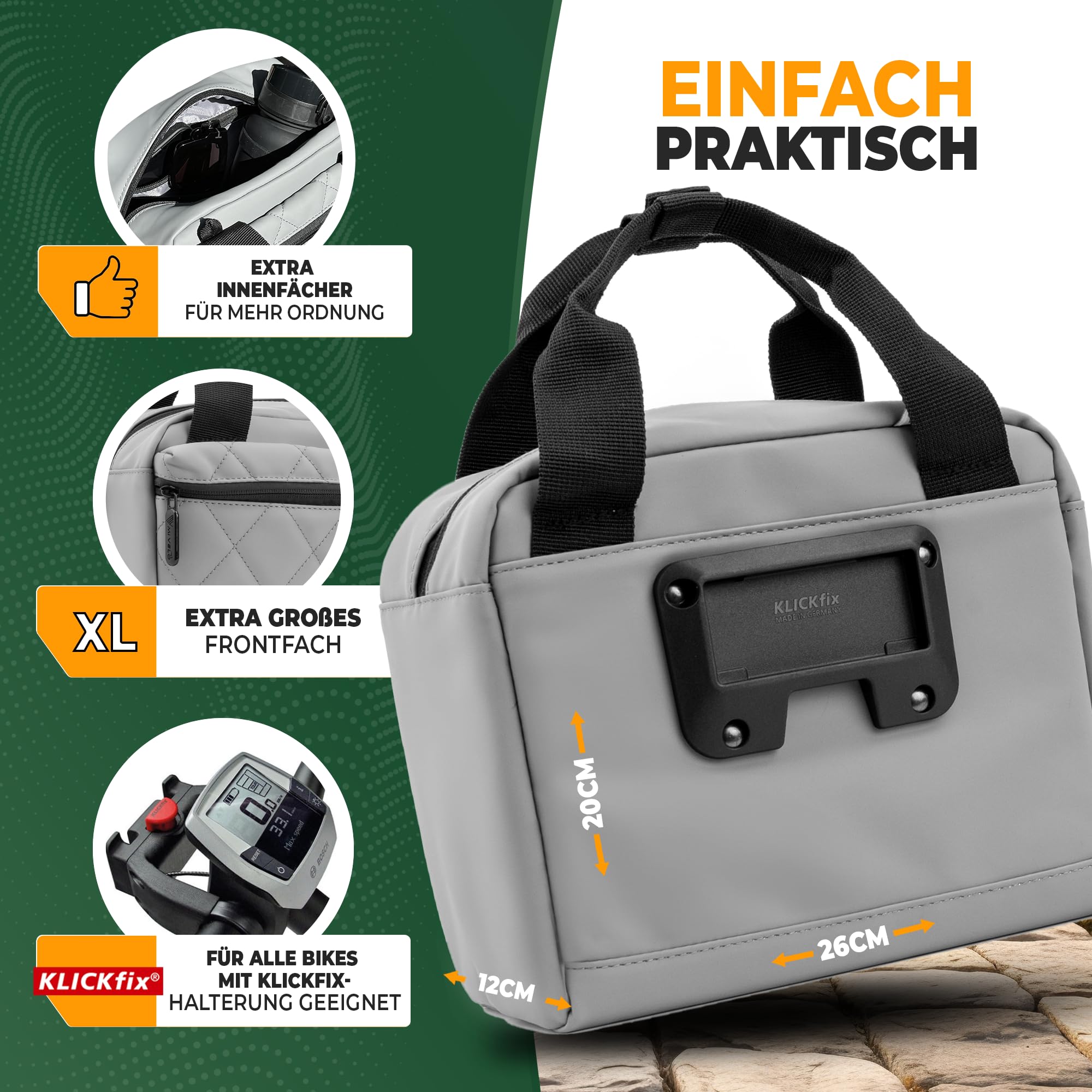fahrradtasche clip fix MIVELO Lenkertasche Fahrrad für KLICKfix - Lenker (Adapter kompatibel) - wasserabweisend & geräumig - Lenkertasche - Tasche Lenker uvex i-vo cc white DS Größe:L (57-62)