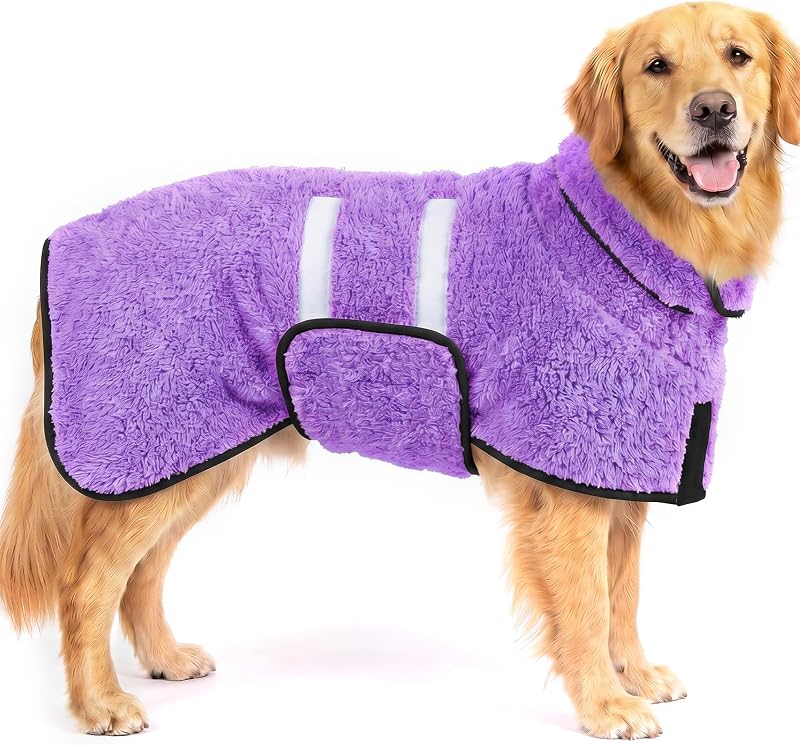 Roupão para Cachorros Superabsorvente de Fleece Macio Bienbee, Roxo-Claro, Tamanho XL