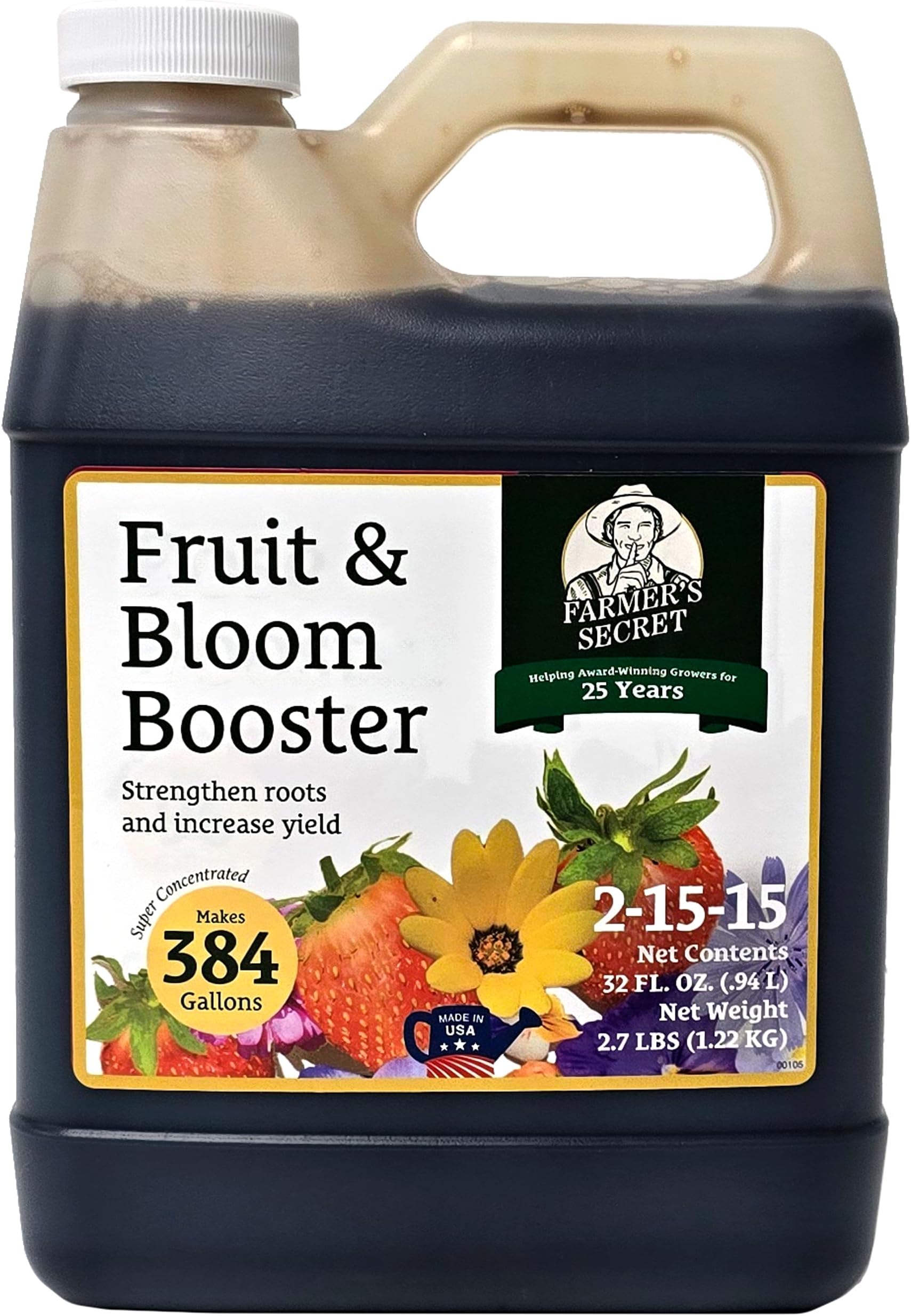 Farmer’s Secret Fruit & Bloom Booster Fertilizer (32oz) - Super Concentrated - Boosts Flowering and Yield on All Varieties of Fruits, Vegetables and Flowers