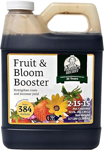 Farmer's Secret Fruit & Bloom Booster Fertilizante (32 onzas) - Súper concentrado - Aumenta la floración y el rendimiento en todas las variedades de