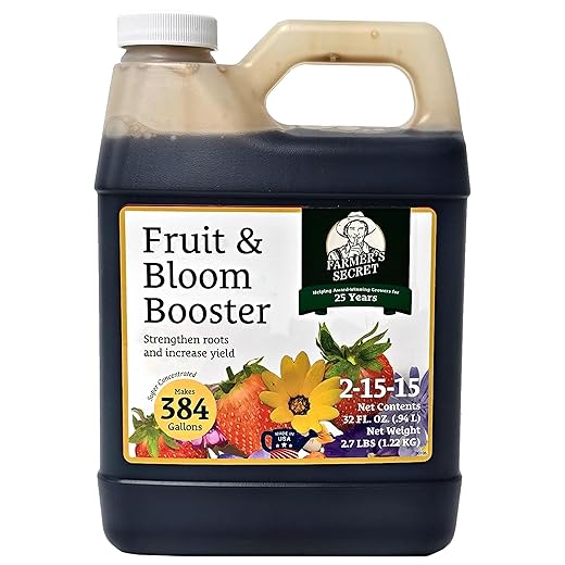 Farmer’s Secret Fruit & Bloom Booster Fertilizer (32oz) - Super Concentrated - Boosts Flowering and Yield on All Varieties of Fruits, Vegetables and Flowers