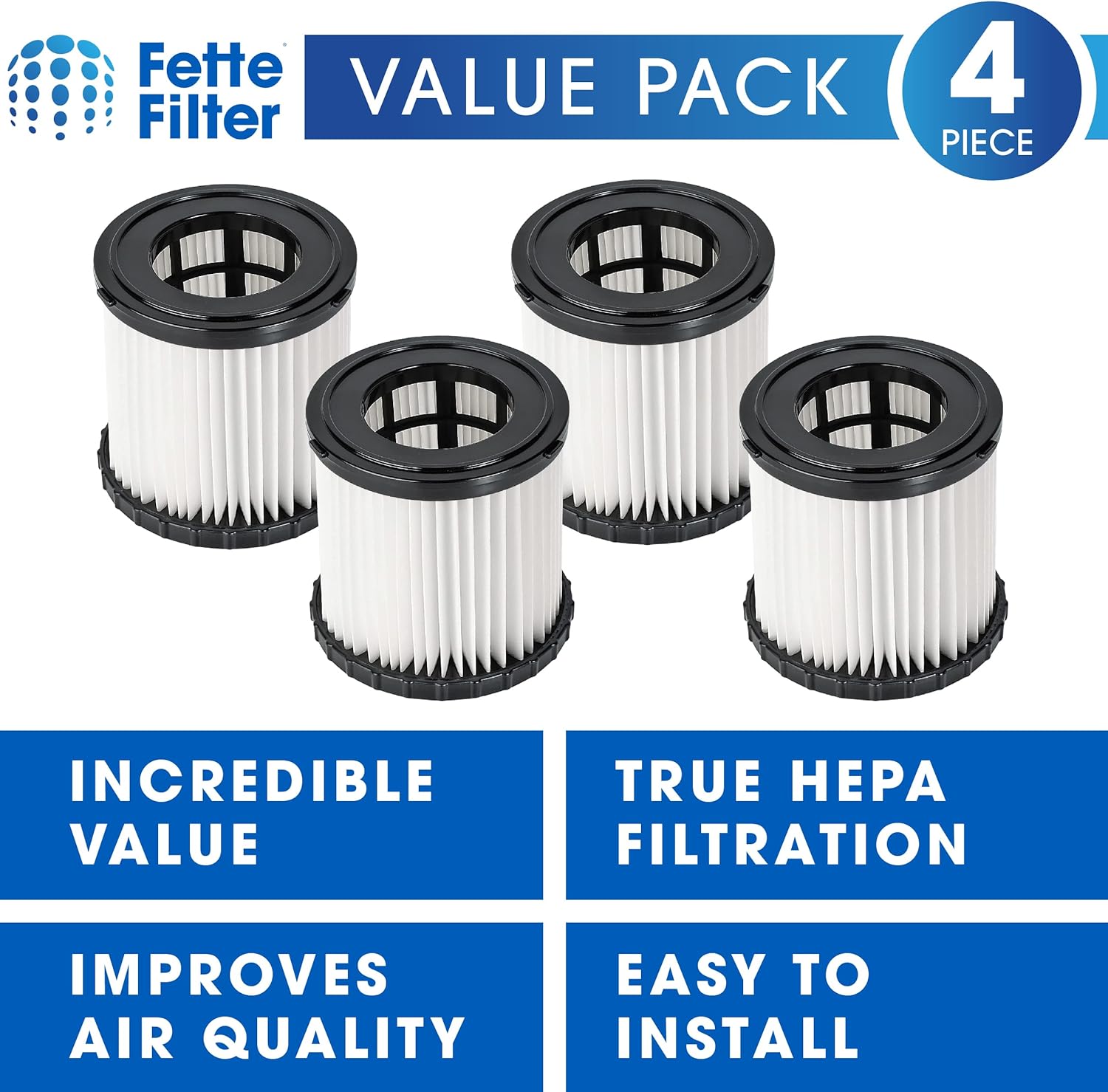 Fette Filter - 4 Pack A32VC05 A32RF08 Replacement Filter Compatible with RYOBI P3240 PCL733 PCL734 18V ONE+ 3 Gal. Wet/Dry Vacuums. Compatible with Hoover ONEPWR BH57105.