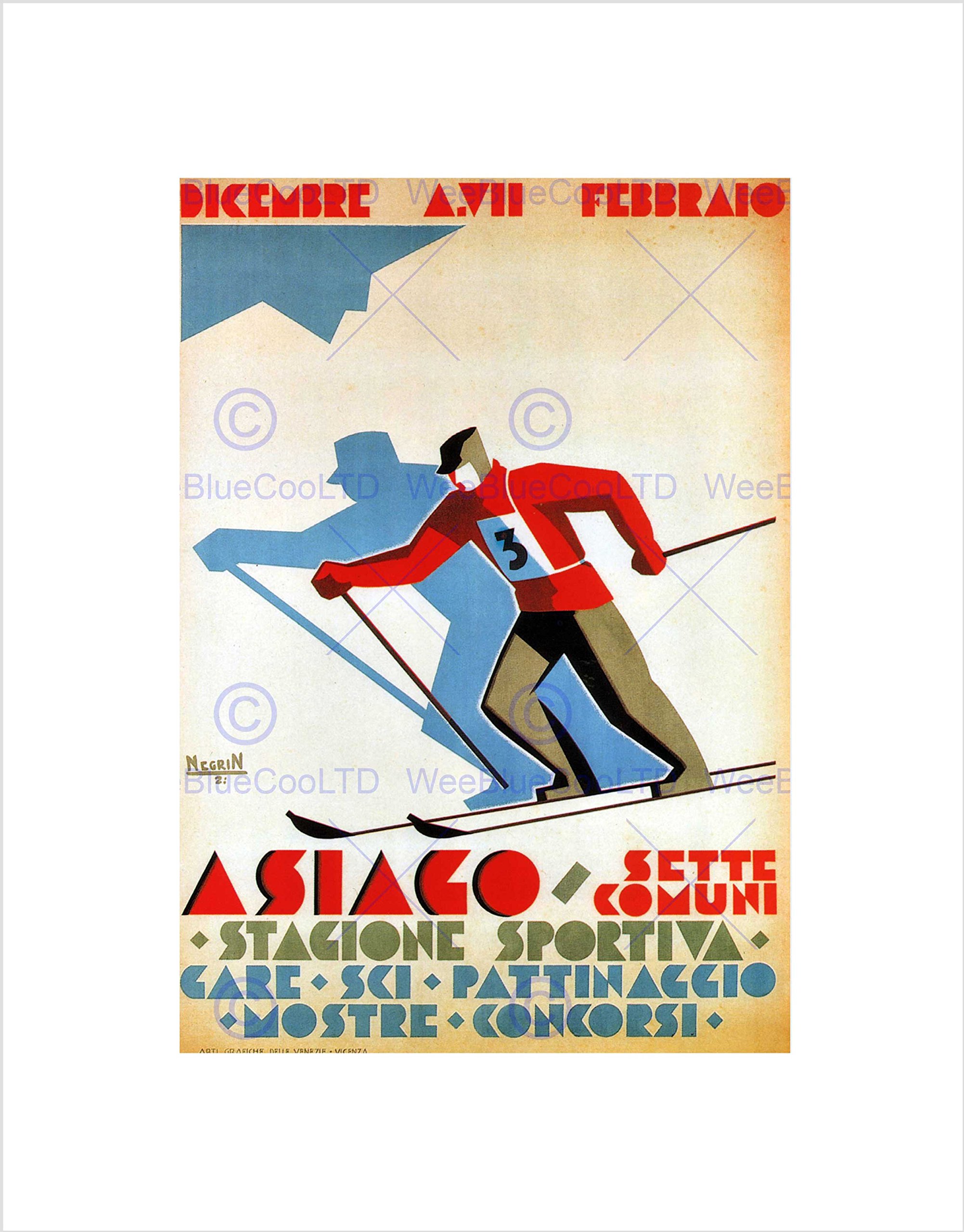 Wee Blue Coo Sport Winter Skiing Asiago Season Italy Vintage Retro Advert Art Wall Art Print
