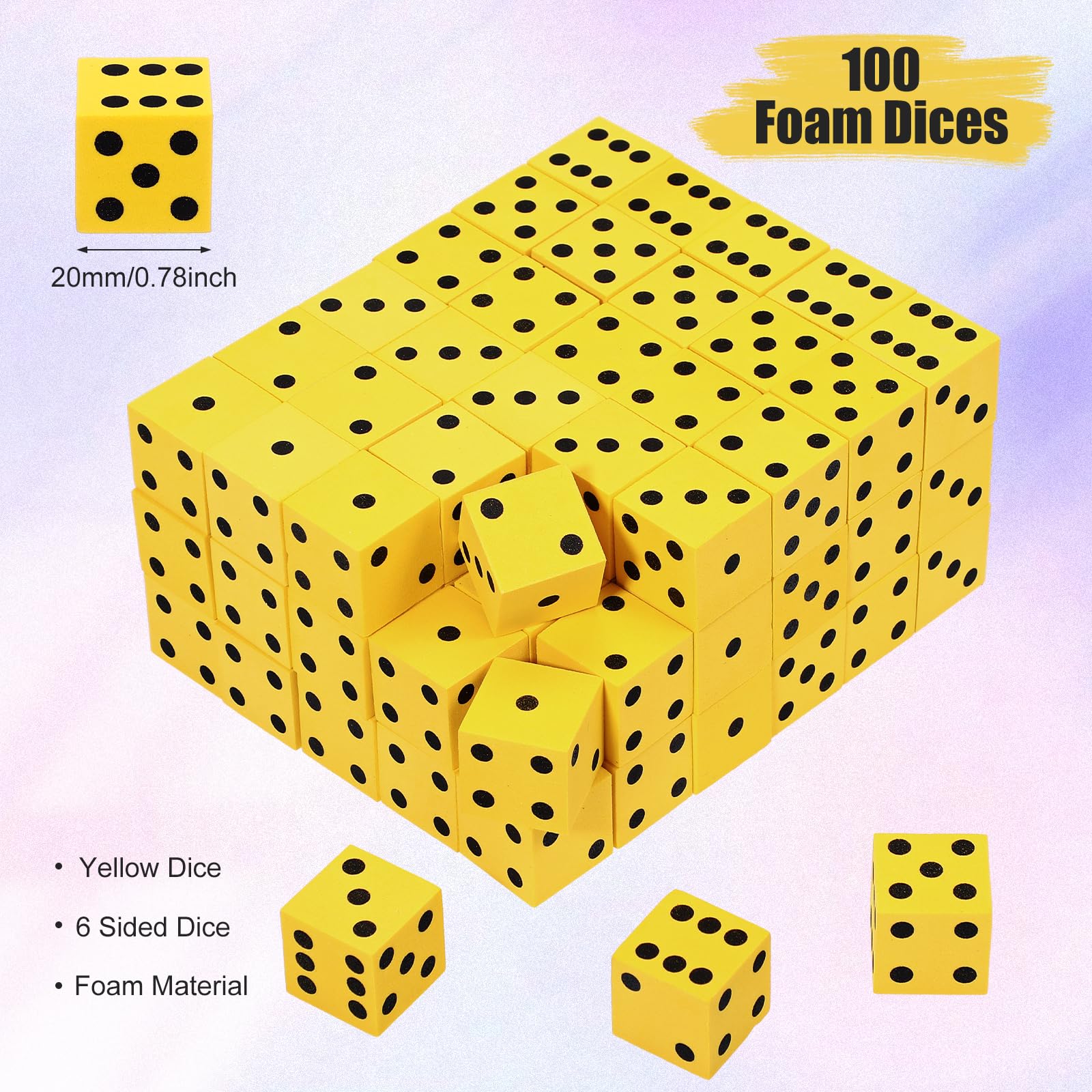 Bulk Foam Dice - 100 Yellow Dice for Games & Learning -2