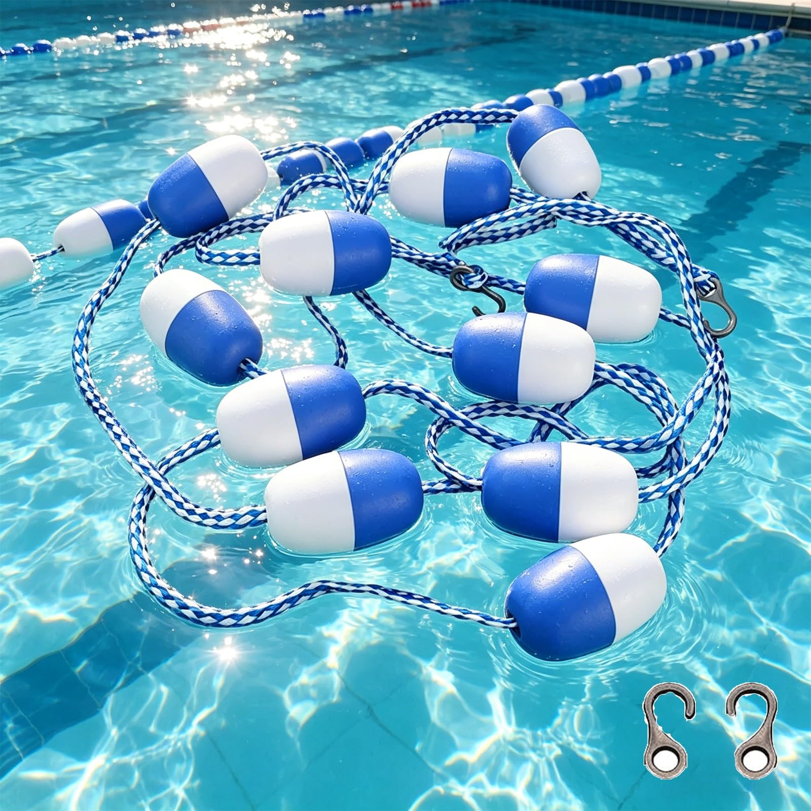 MESOVFCA 23ft/7m, Floating Pool Safety Divider Swim Lane Line, 30ft 60ft 100ft 130ft 160ft 200ft, for Indoor and Outdoor Swimming Pools Separating Depth