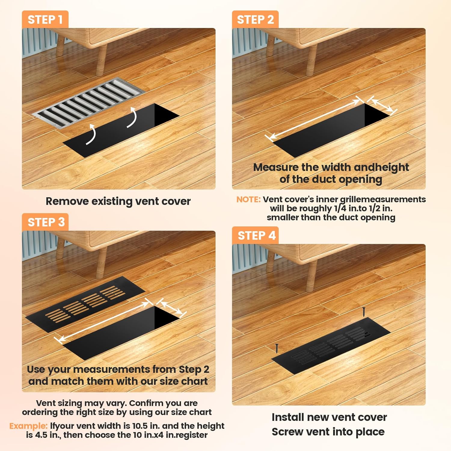 Geesatis Air Vent Covers for Floor, Cabinet, Wall, Ceiling – Heavy Duty Rust-Proof Aluminum Grille with Screws, 2 Pack, Black (9.8'' x 2